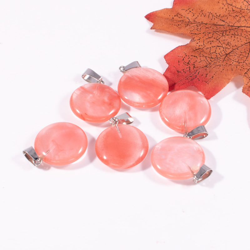 Slouchy Natural Stone Round Fashion Wafer Pendants