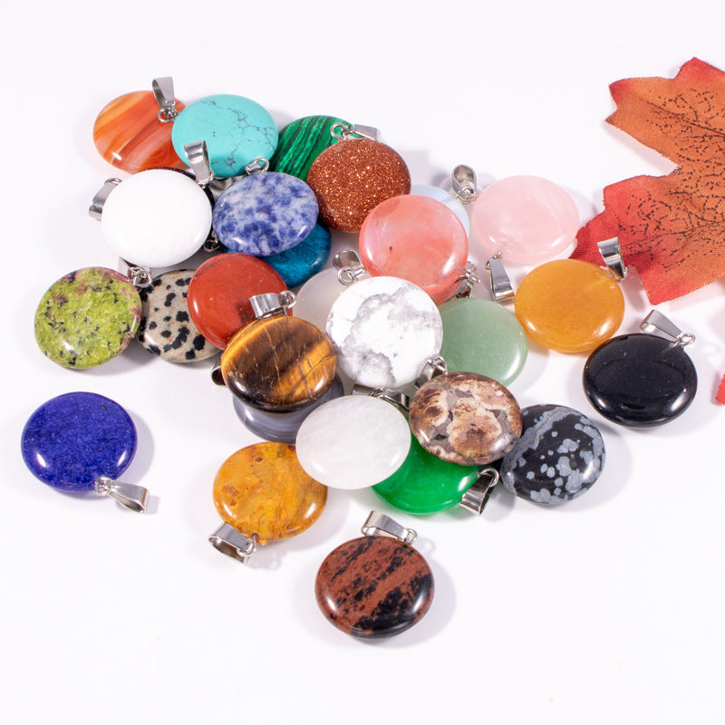Slouchy Natural Stone Round Fashion Wafer Pendants