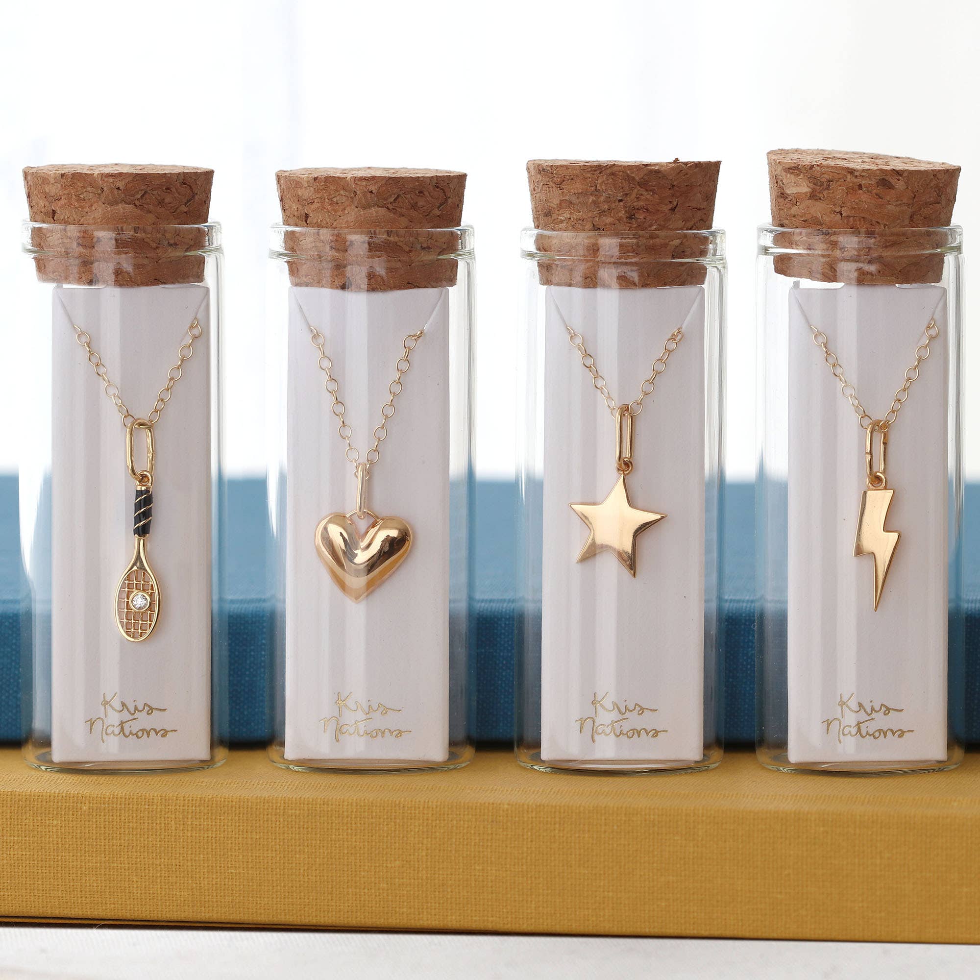Kris Nations - Tennis Racket Enamel Charm Necklace 18K Gold Vermeil Charm | Gold Filled Chain CZ Crystal "Ball" 16-18 Inches Nickel Free Ships from CA