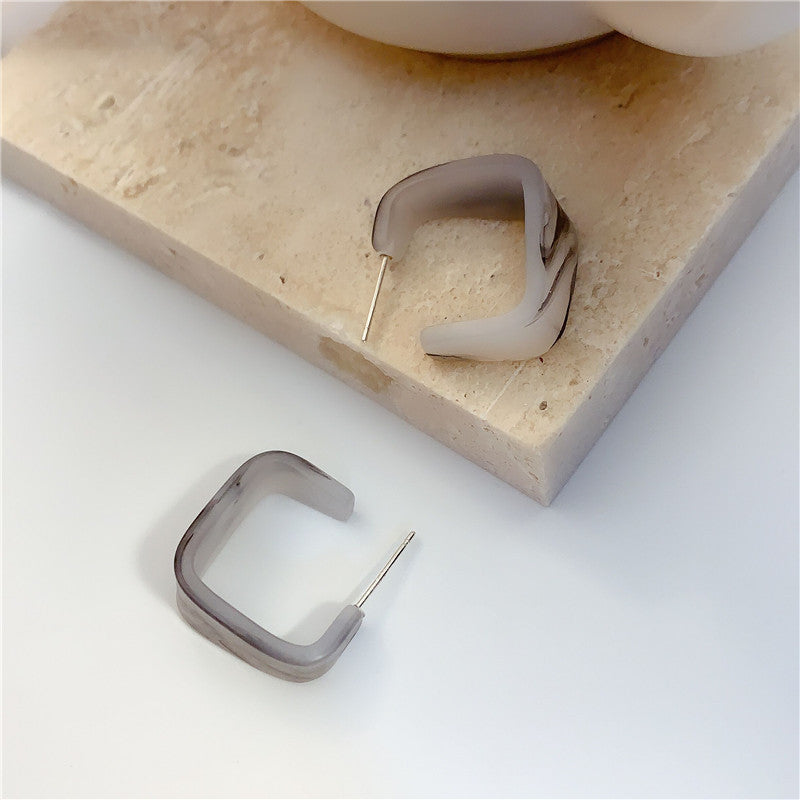 Women's Style Retro Aloofness Simple Amber Ear Temperament Wild Acrylic Sier Rings