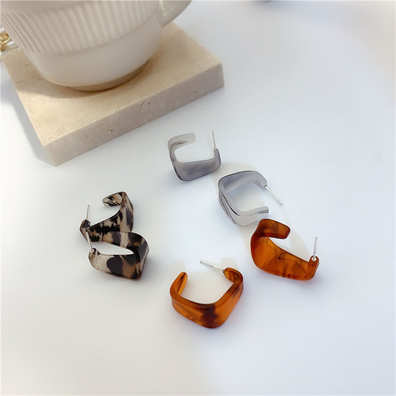 Women's Style Retro Aloofness Simple Amber Ear Temperament Wild Acrylic Sier Rings