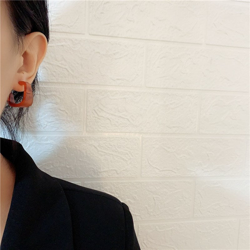 Women's Style Retro Aloofness Simple Amber Ear Temperament Wild Acrylic Sier Rings