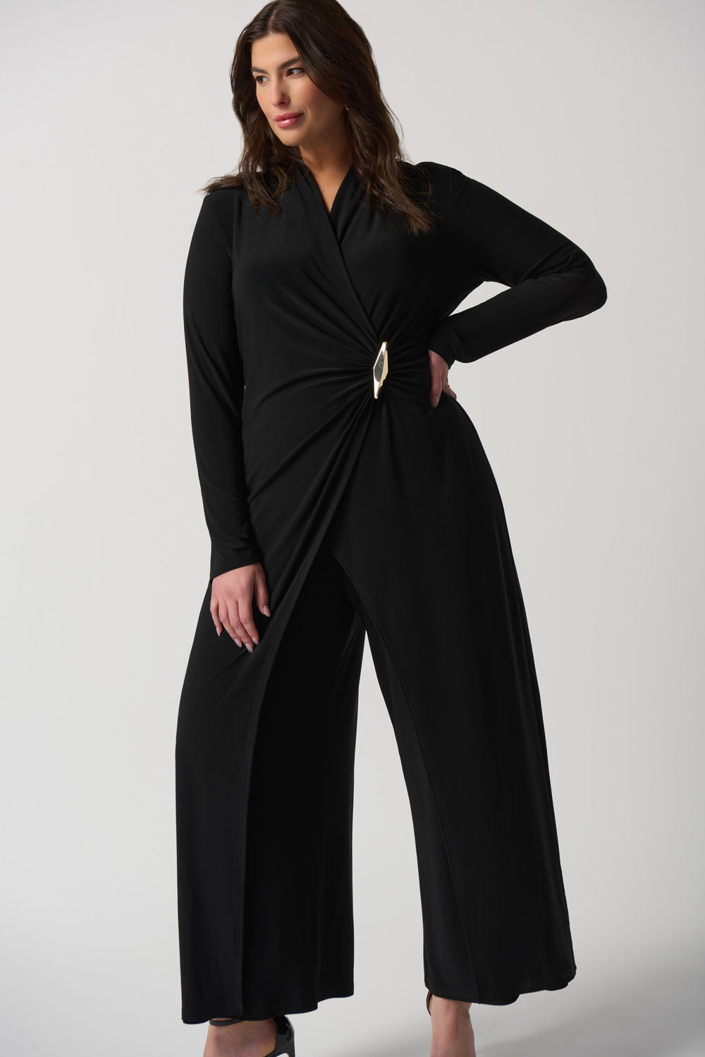 Joseph Ribkoff Black Wrap Culotte Jumpsuit Style 233097