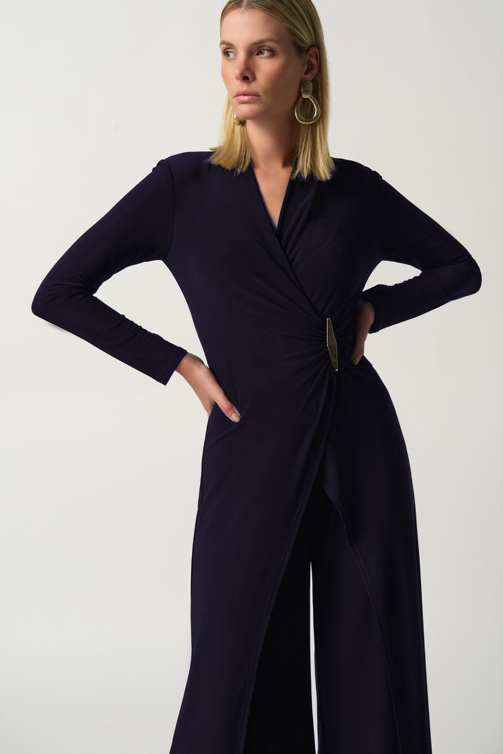 Joseph Ribkoff Midnight Blue Wrap Culotte Jumpsuit Style 233097
