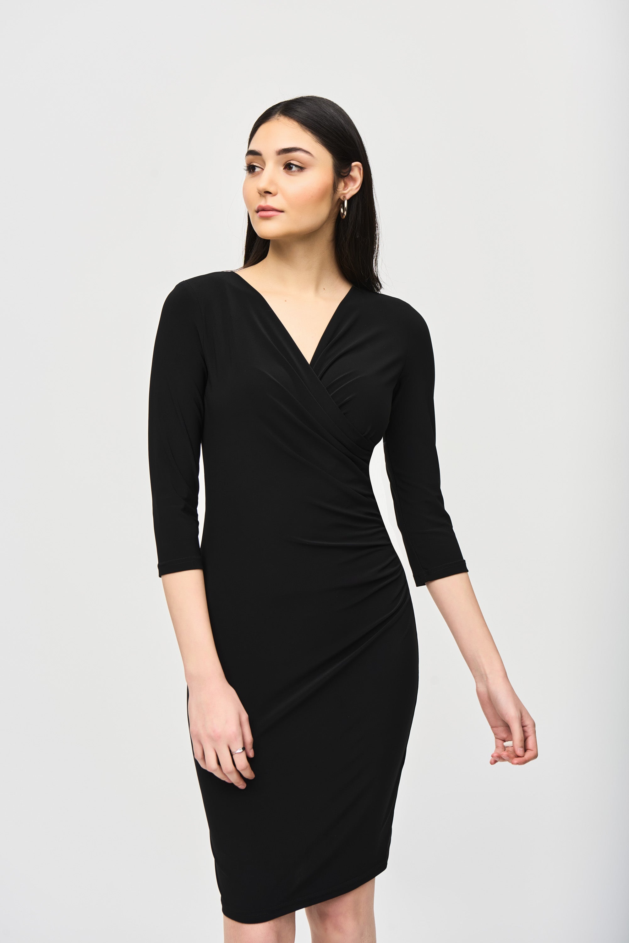 Joseph Ribkoff Black Three-Quarter Sleeve Wrap Dress Style 233305
