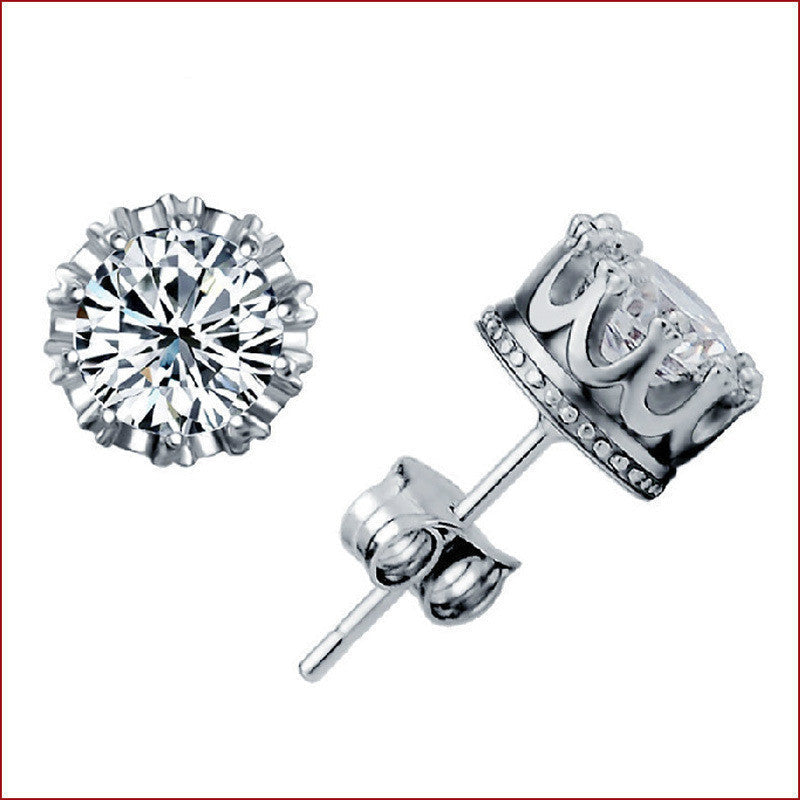 Crown Korean Trinkets Sier Crystal Zircon Earrings