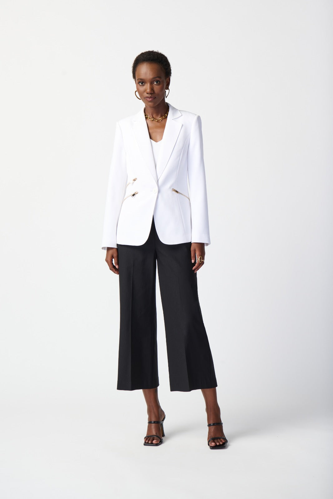 Joseph Ribkoff Vanilla Woven Blazer With Zippered Pockets Style 234929