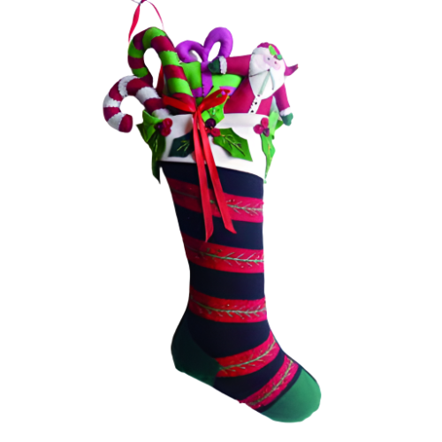 25" Black Stocking w/Santa & Gifts Decor by Quirks! at Shirley Shoppe