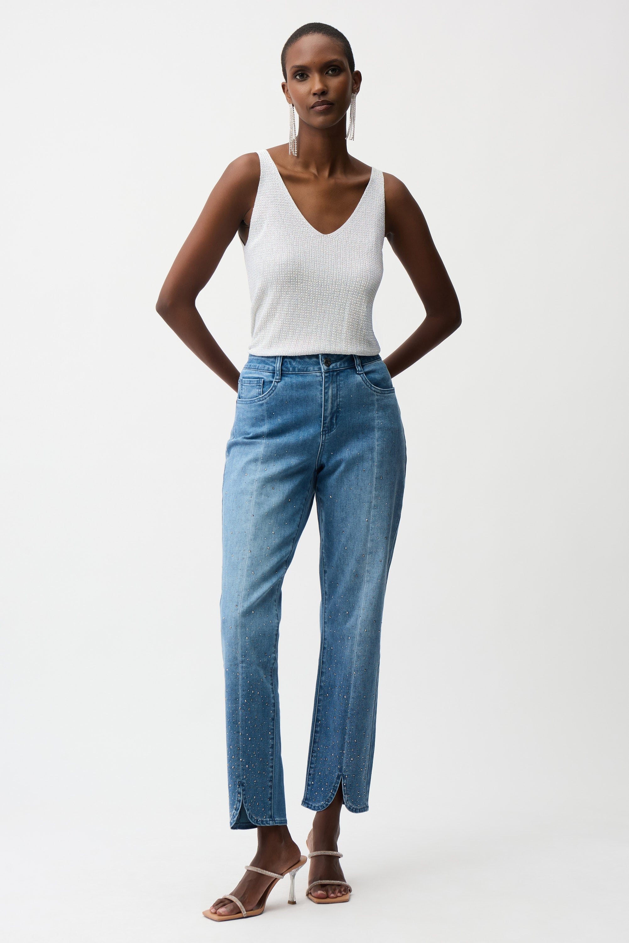 Joseph Ribkoff Metallic Knitted Camisole With Rhinestones Style 252915