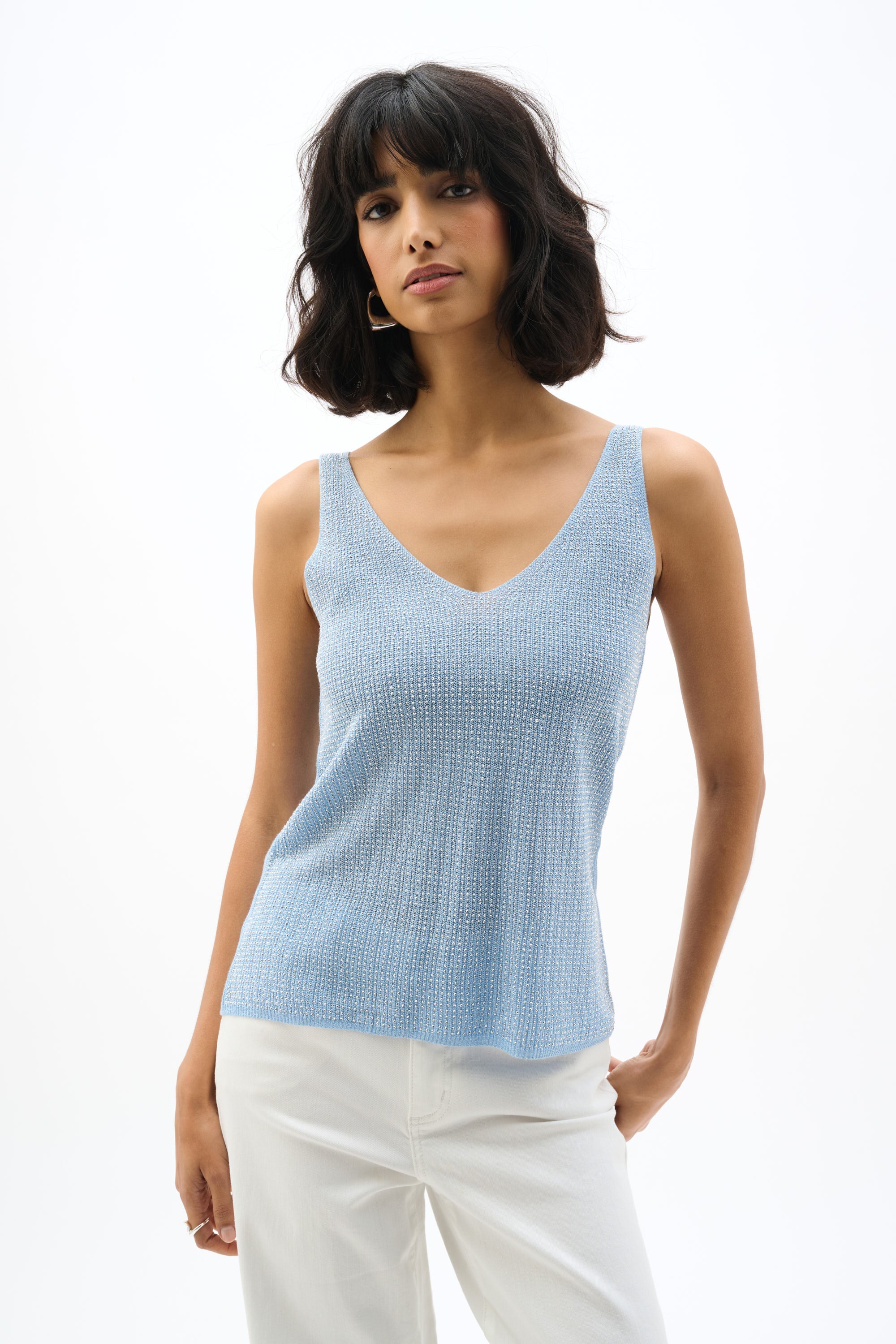 Joseph Ribkoff Metallic Knitted Camisole With Rhinestones Style 252915