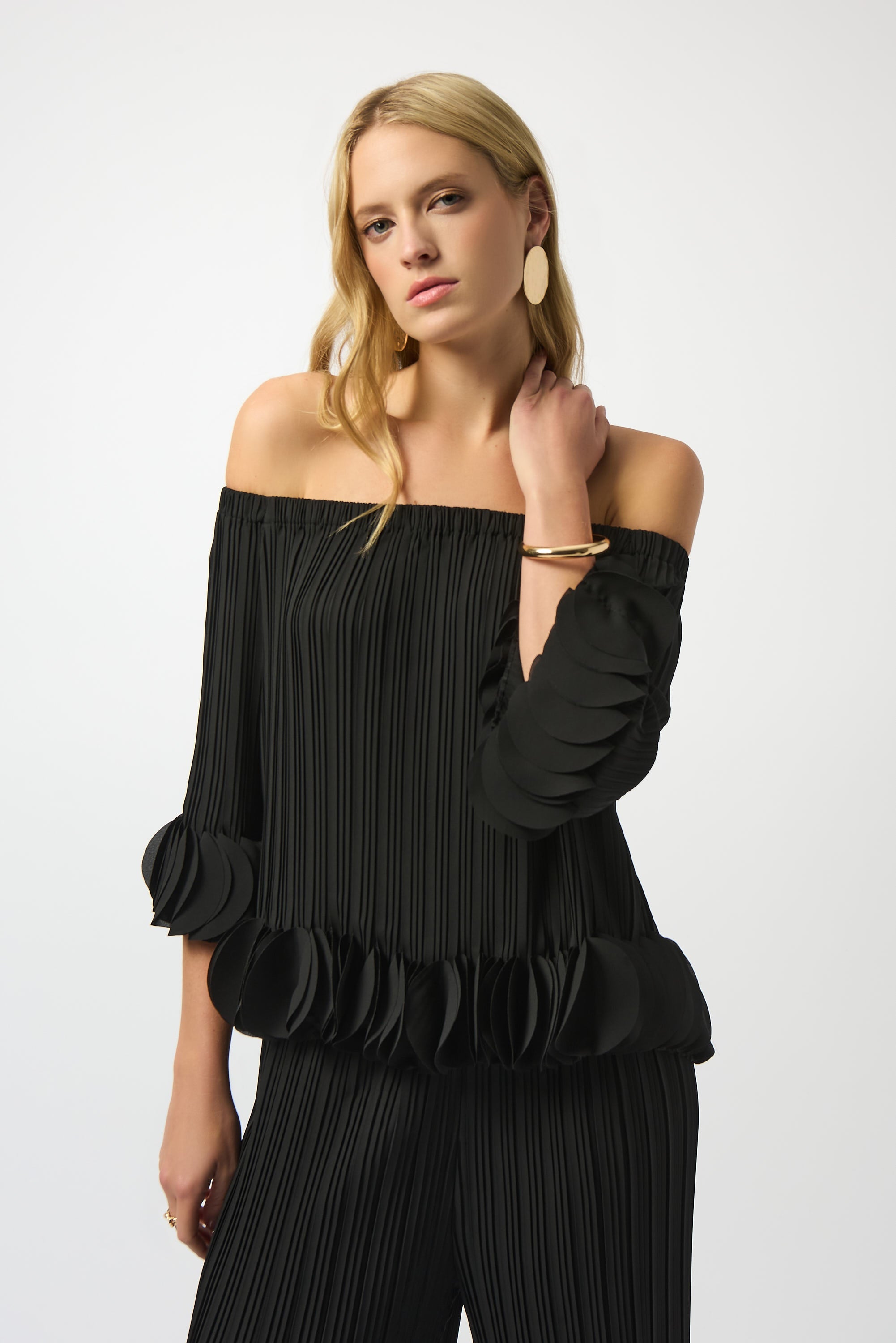 Joseph Ribkoff Georgette Off Shoulder Pleated Top Style 253939