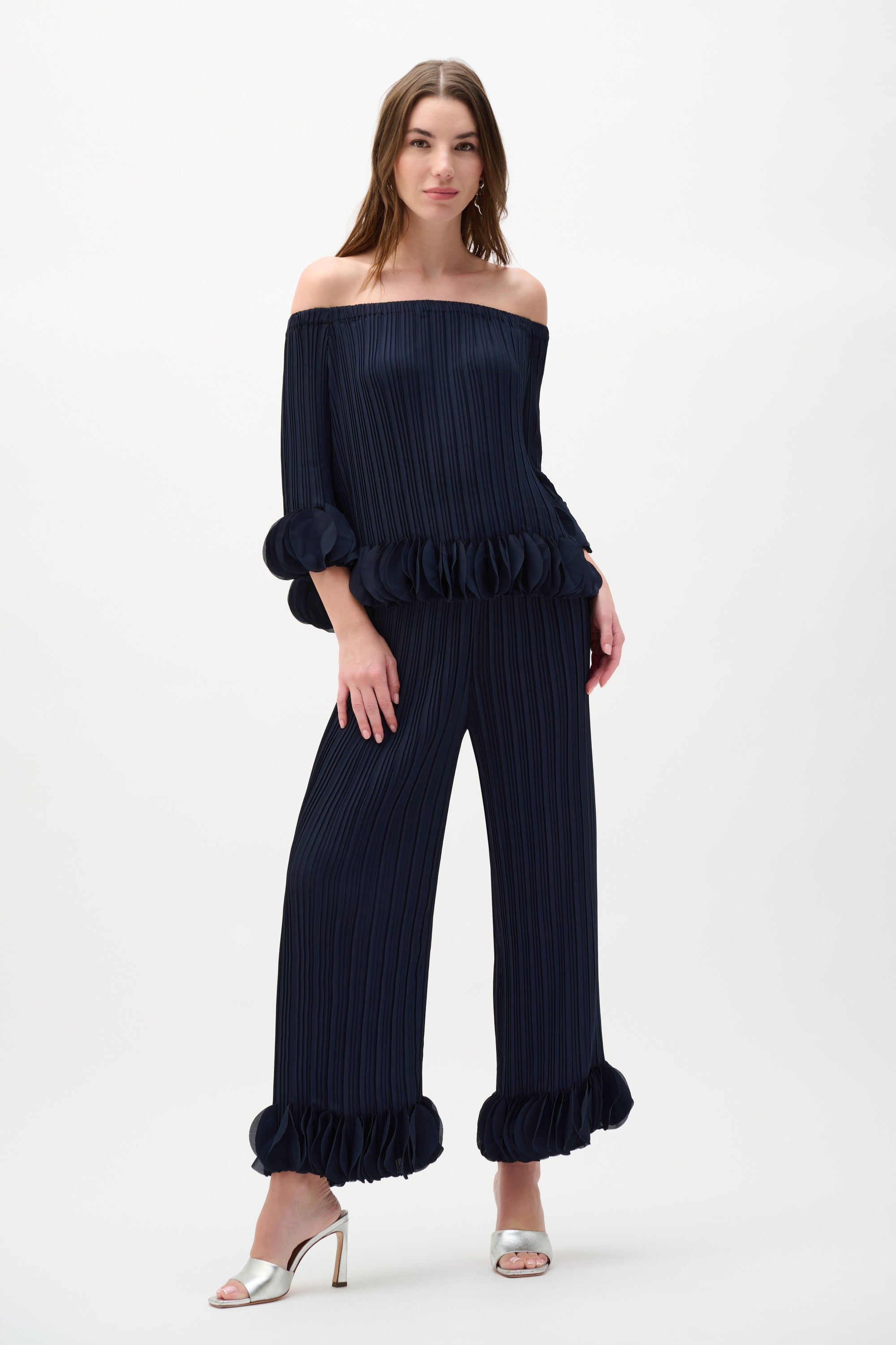 Joseph Ribkoff Georgette Wide Leg Pleated Pants Style 253940