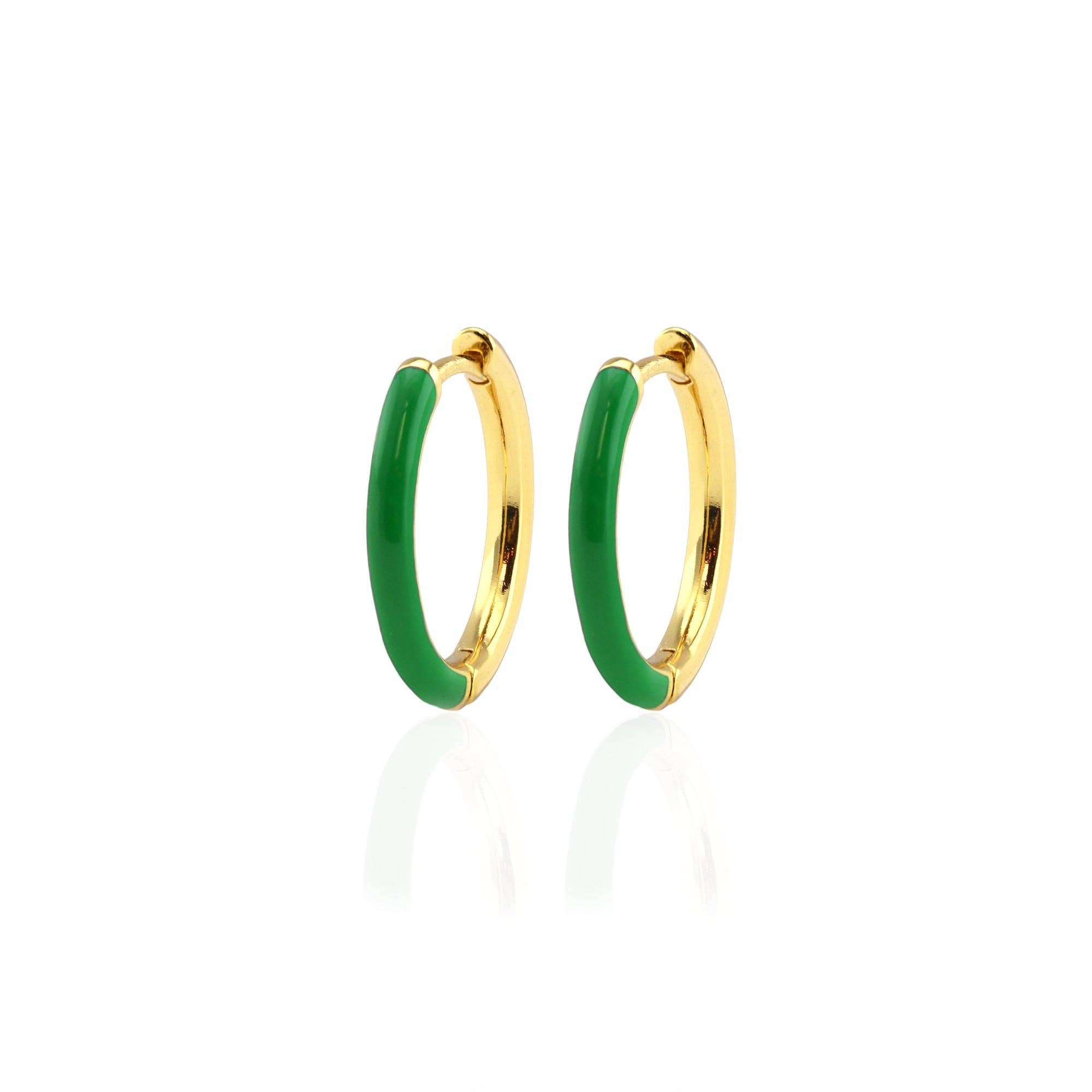 Kris Nations - Gilded Enamel Hoop Earrings 18K Gold Vermeil 20mm Hoops Multiple Colors Hinge Closure Nickel Free Hypoallergenic Ships from CA