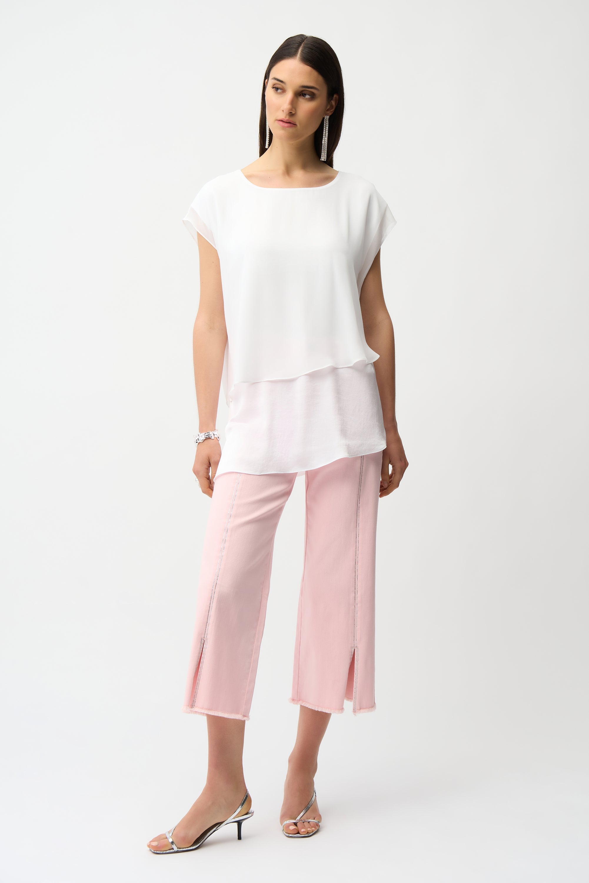 Joseph Ribkoff Satin & Chiffon Asymmetrical Tunic Style 261028