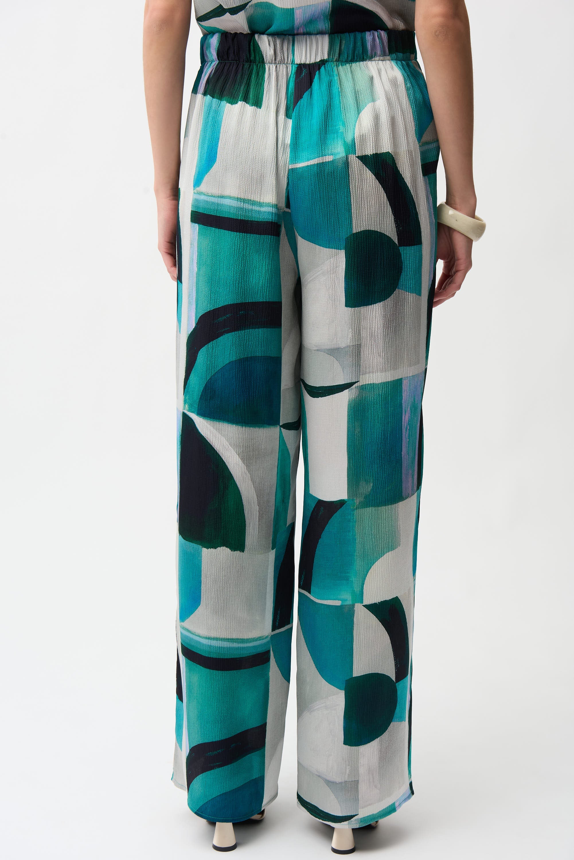 Joseph Ribkoff Satin Geometric Print Wide Leg Pull-On Pants Style 261042