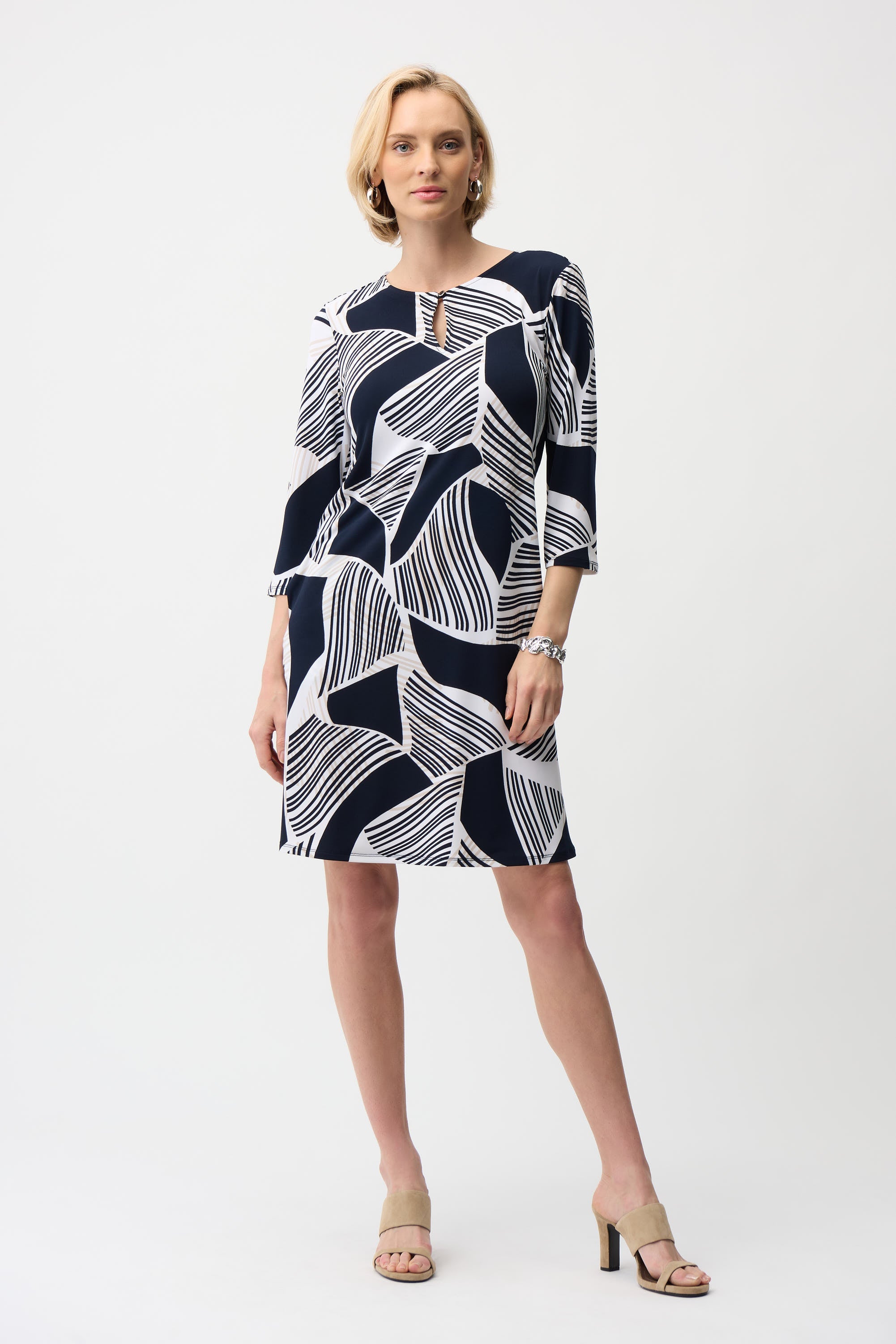 Joseph Ribkoff Geometric Print Straight Dress With Keyhole Neckline Style 261046