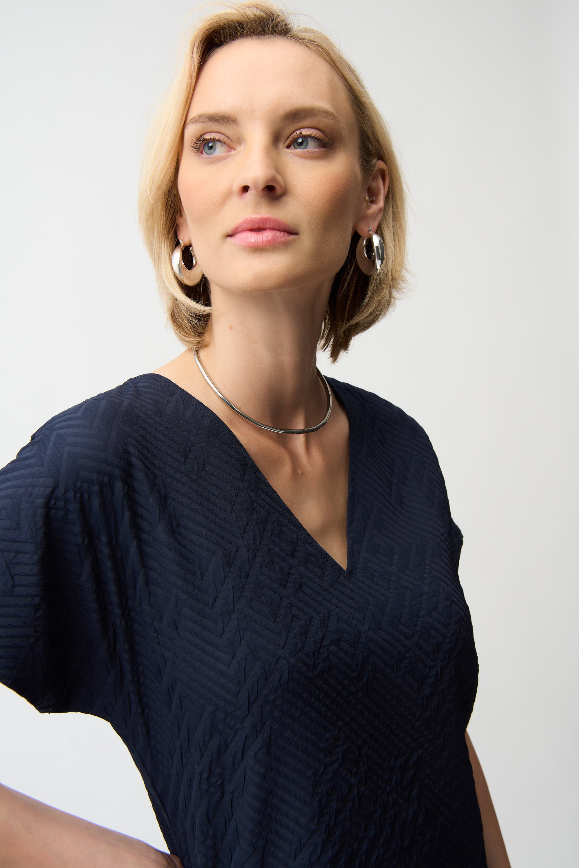 Joseph Ribkoff Geometric Textured Jacquard Top With V-neckline Style 261055