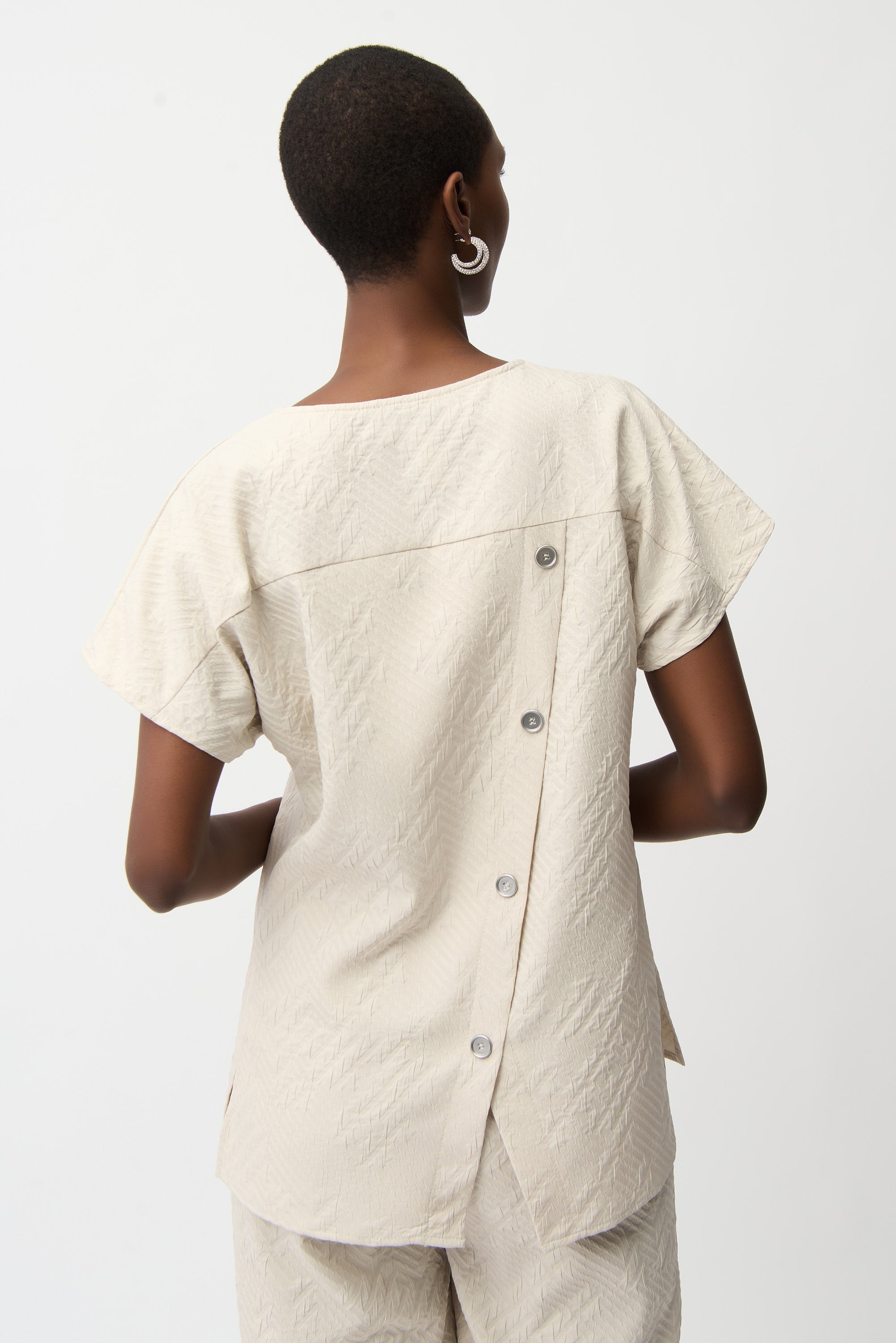 Joseph Ribkoff Geometric Textured Jacquard Top With V-neckline Style 261055