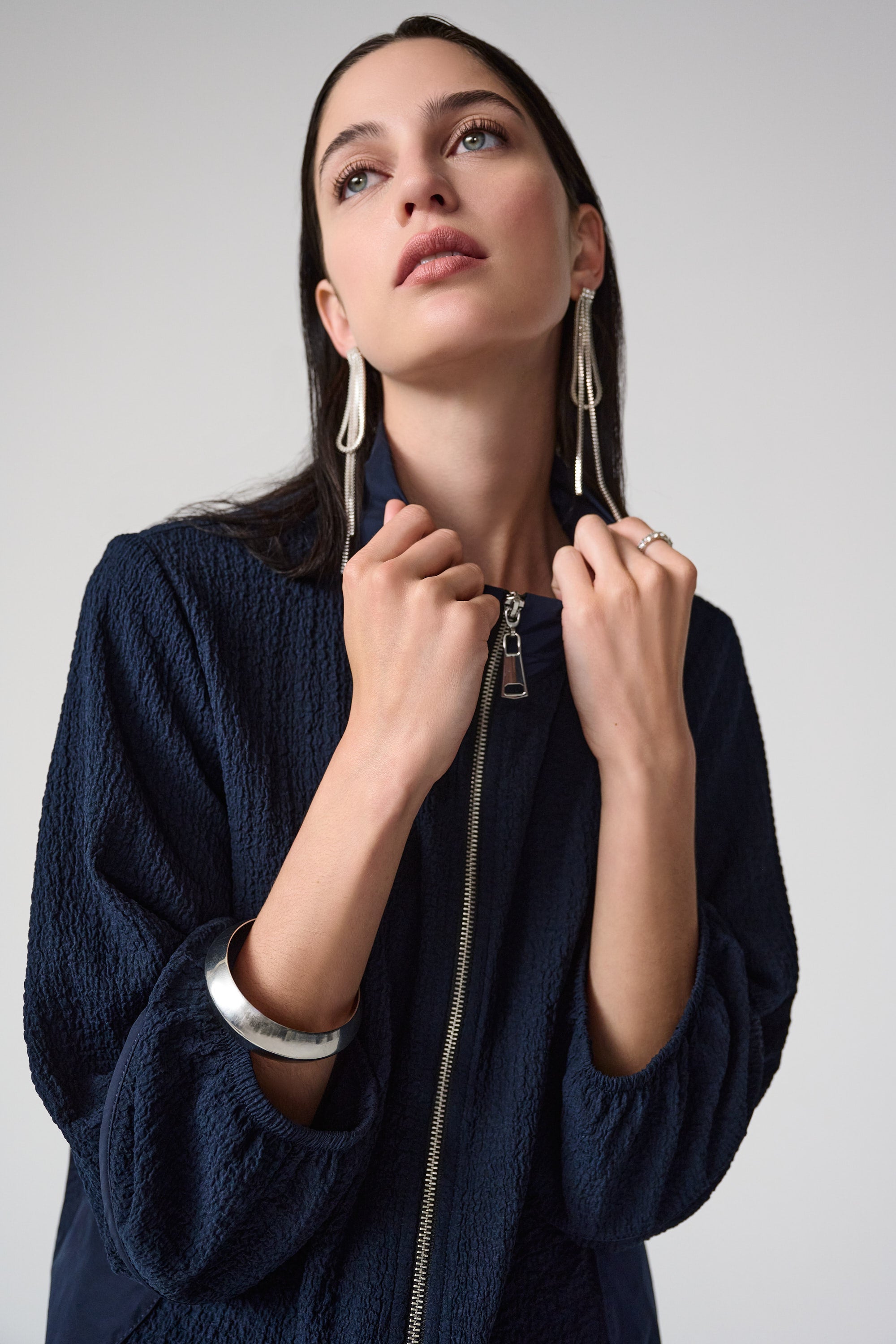 Joseph Ribkoff Seersucker & Memory Bomber Jacket Style 261066