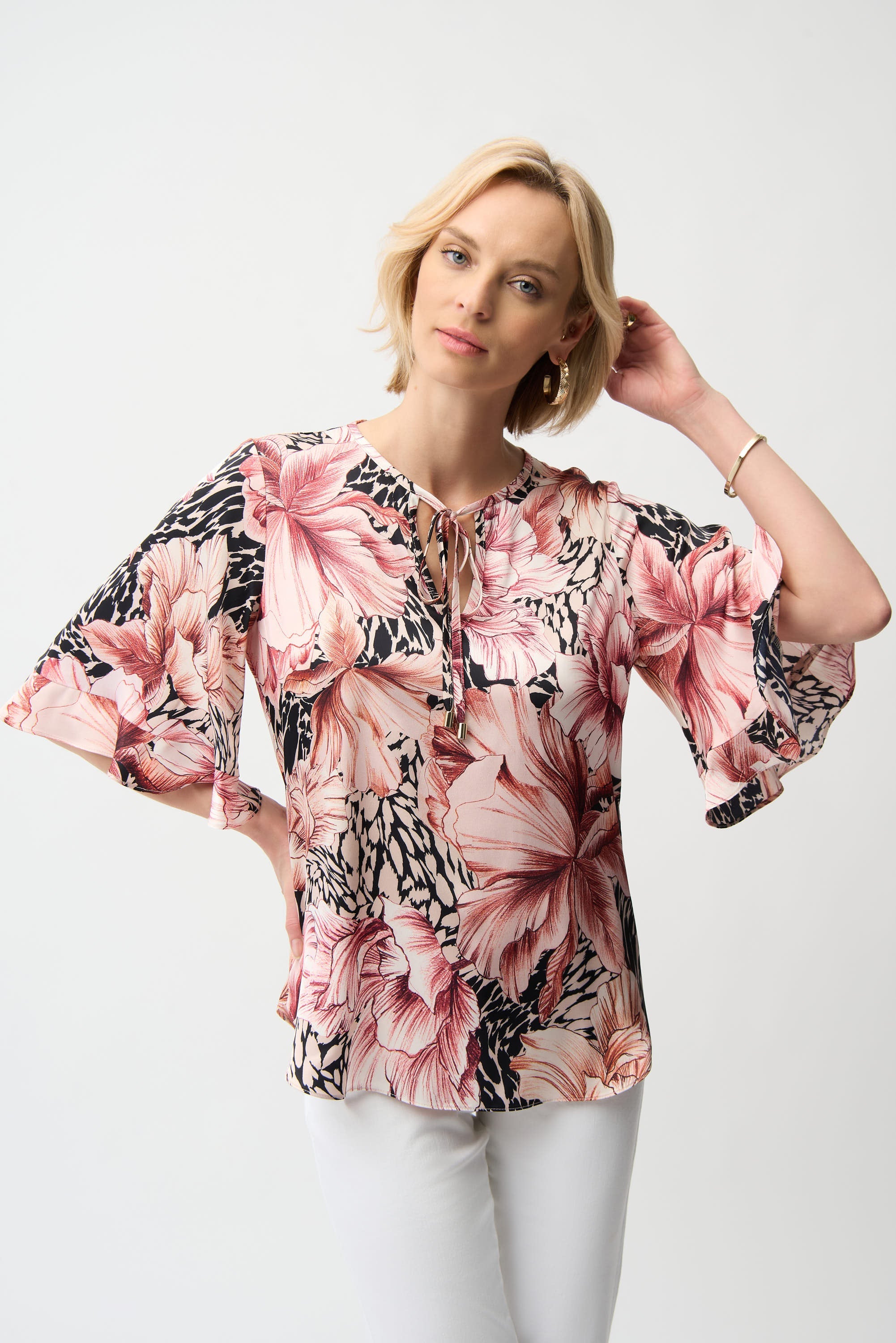 Joseph Ribkoff Satin Floral Print Straight Top Style 261068