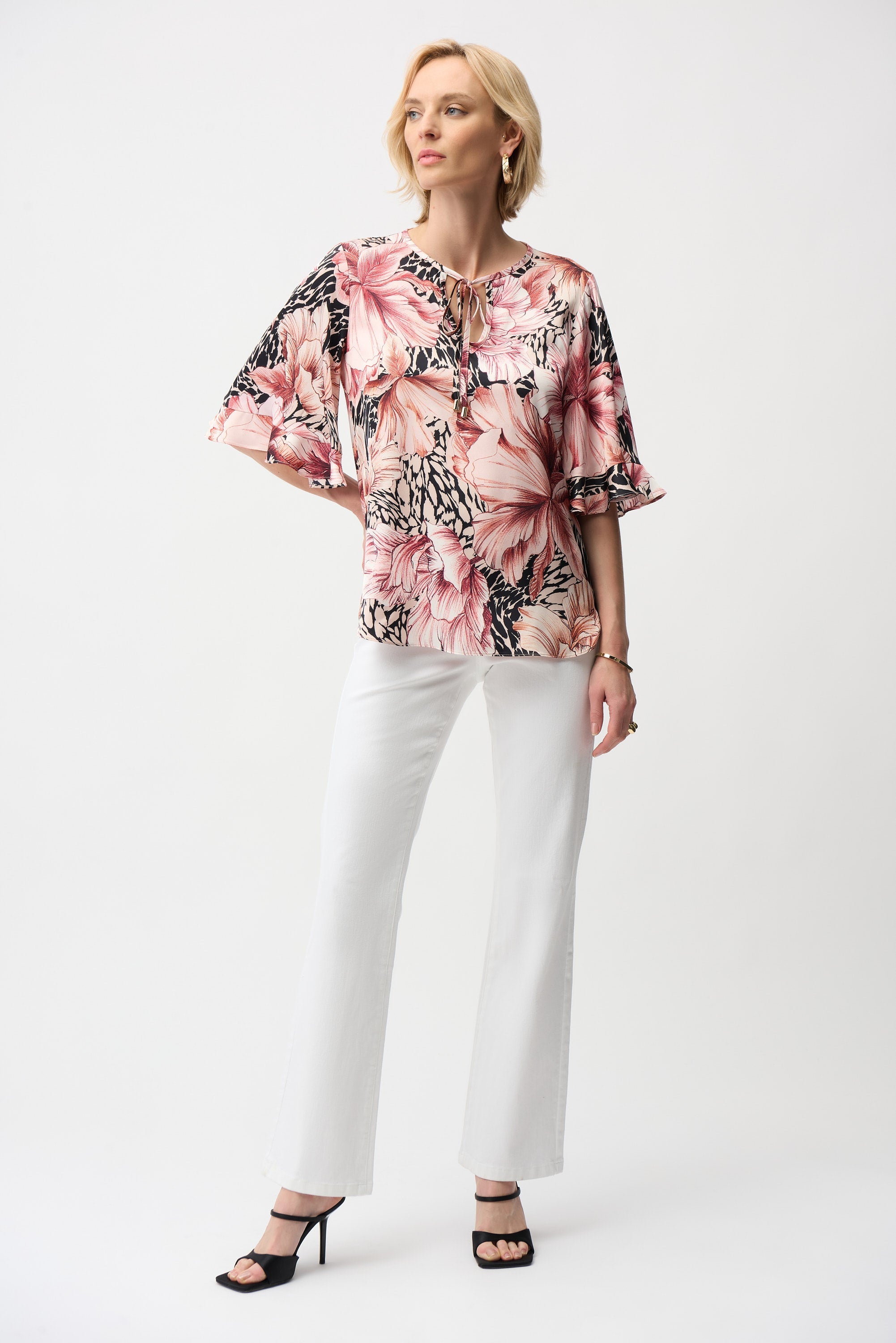Joseph Ribkoff Satin Floral Print Straight Top Style 261068