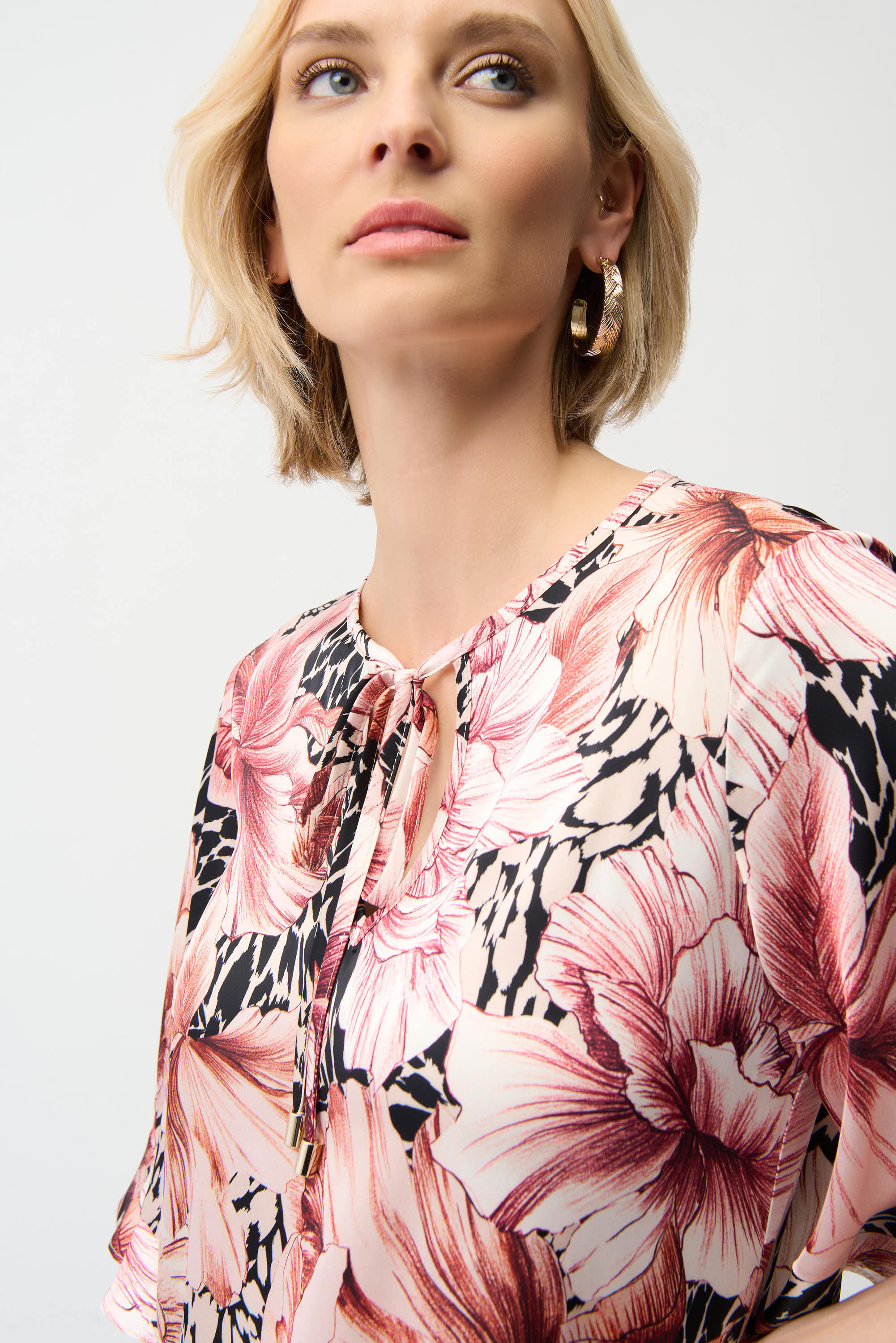 Joseph Ribkoff Satin Floral Print Straight Top Style 261068