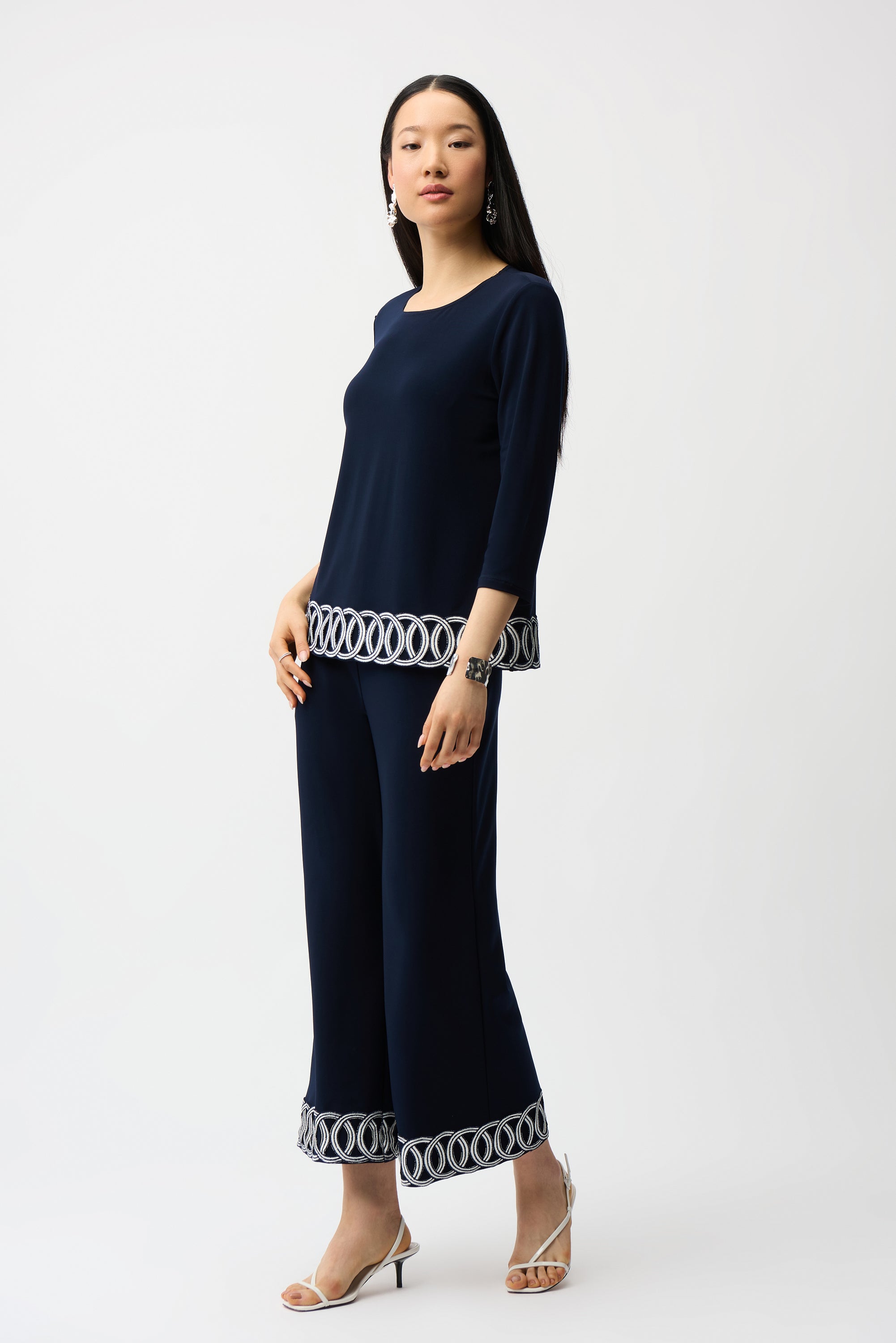 Joseph Ribkoff Fitted Top With Guipure Hem Detail Style 261069