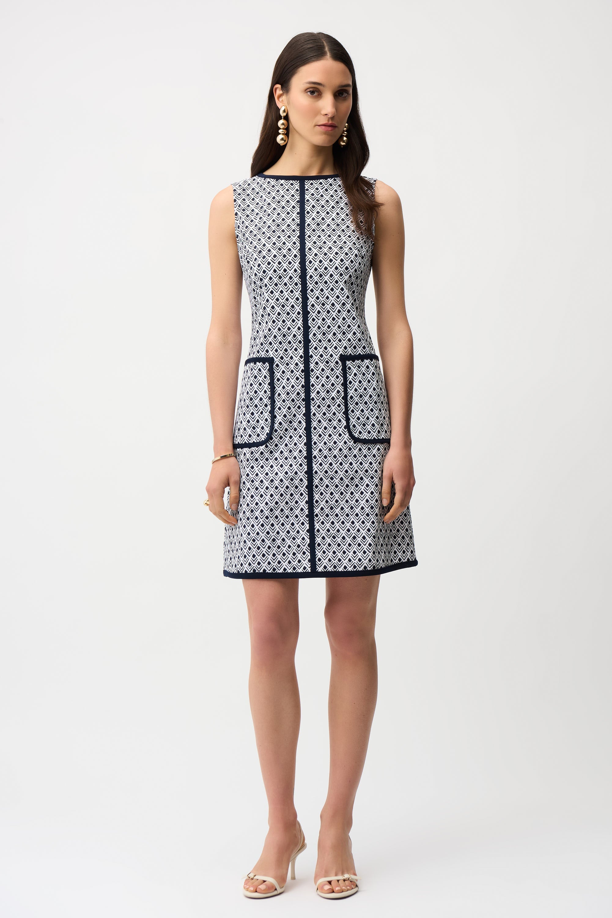Joseph Ribkoff Geometric Print A-Line Dress With Contrast Trim Style 261096
