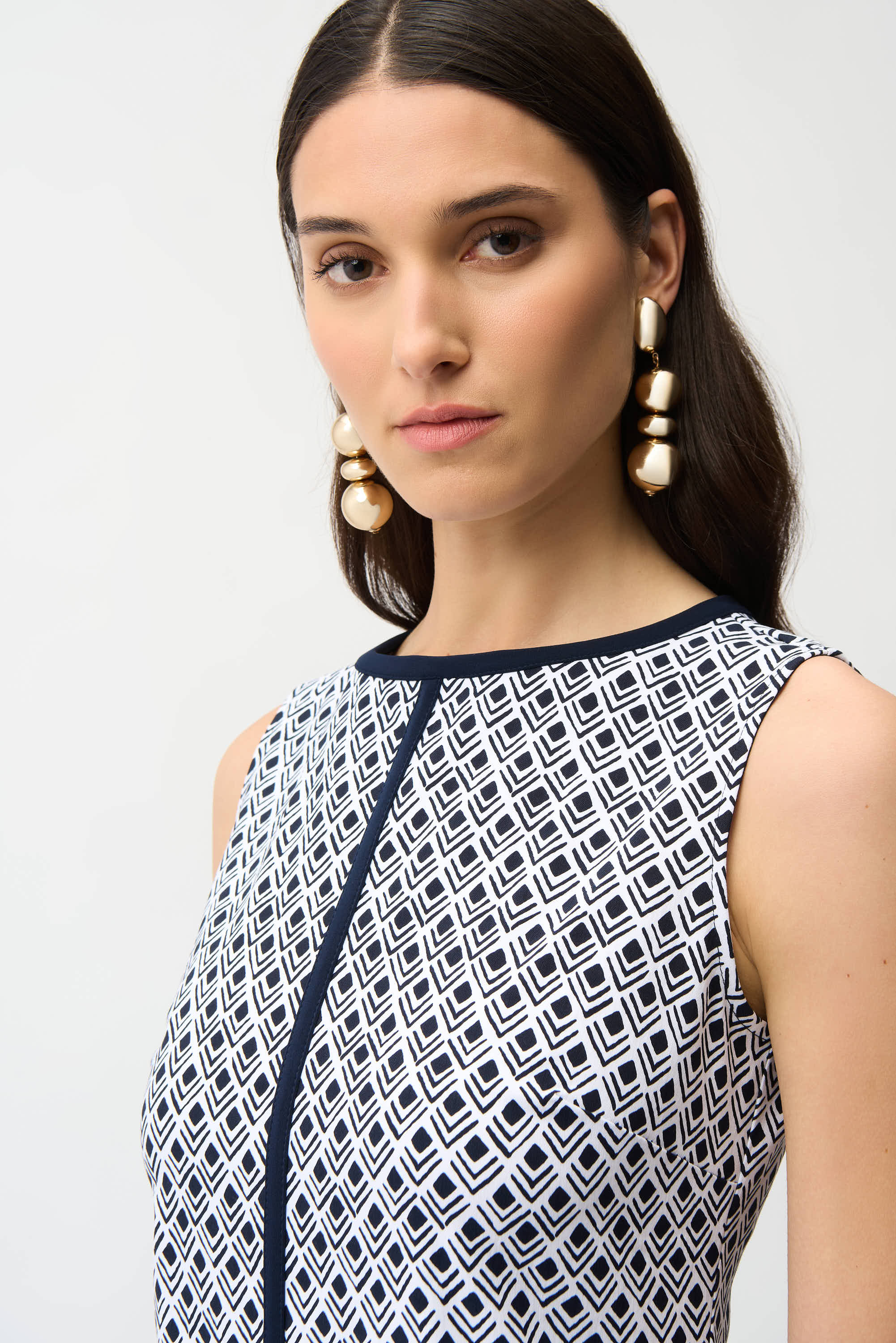 Joseph Ribkoff Geometric Print A-Line Dress With Contrast Trim Style 261096