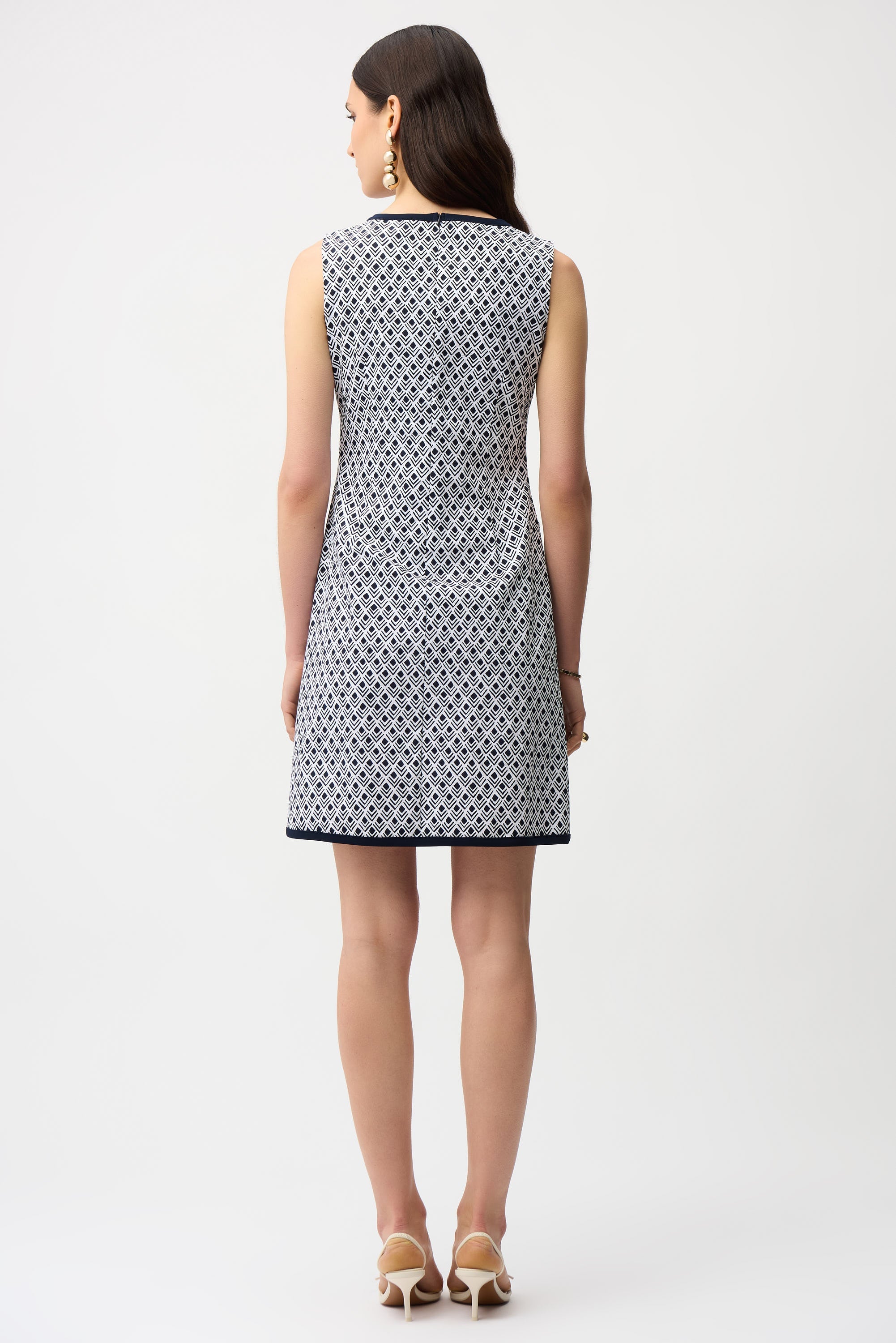 Joseph Ribkoff Geometric Print A-Line Dress With Contrast Trim Style 261096
