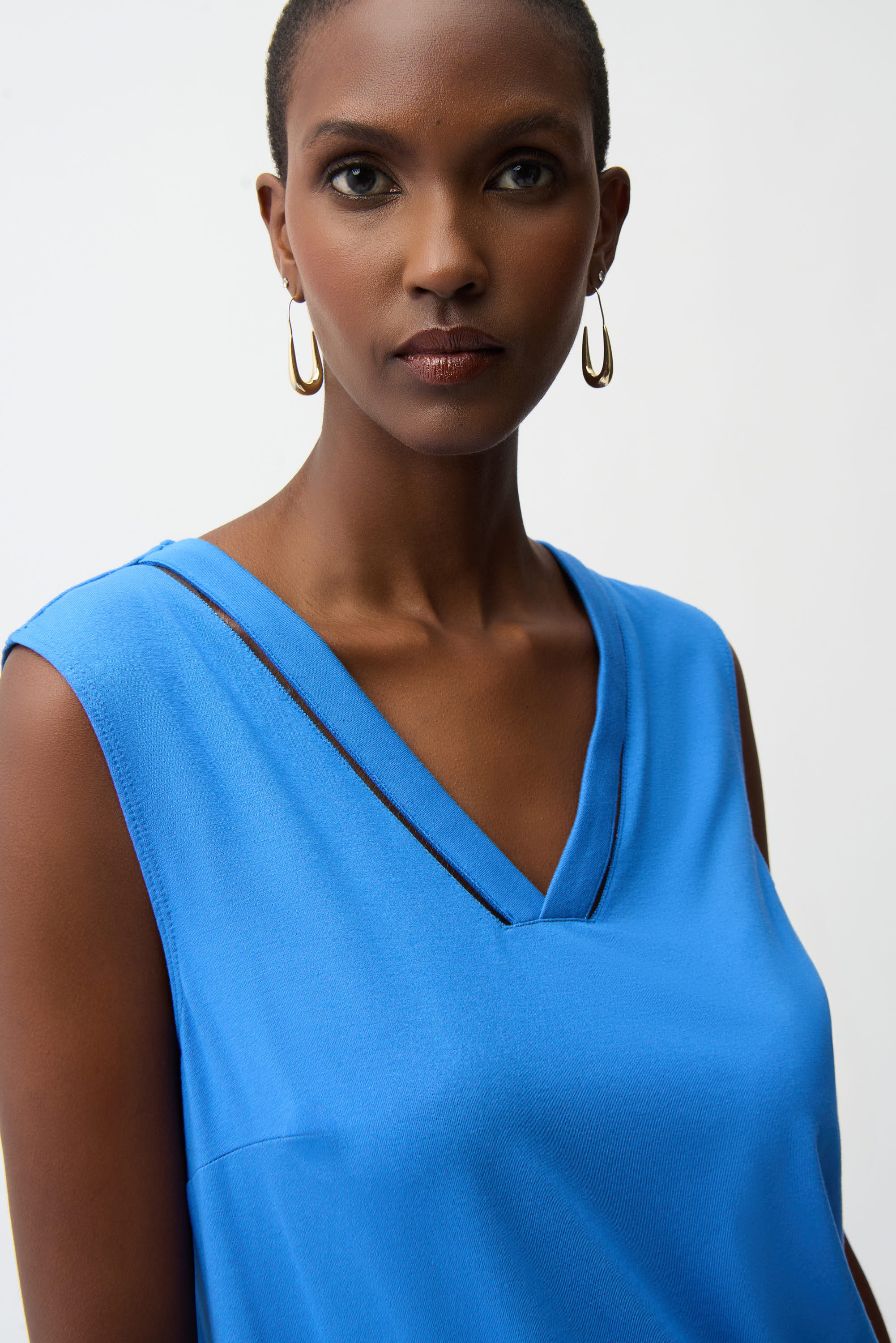 Joseph Ribkoff Sleeveless Straight Top With Sheer Trim Style 261108