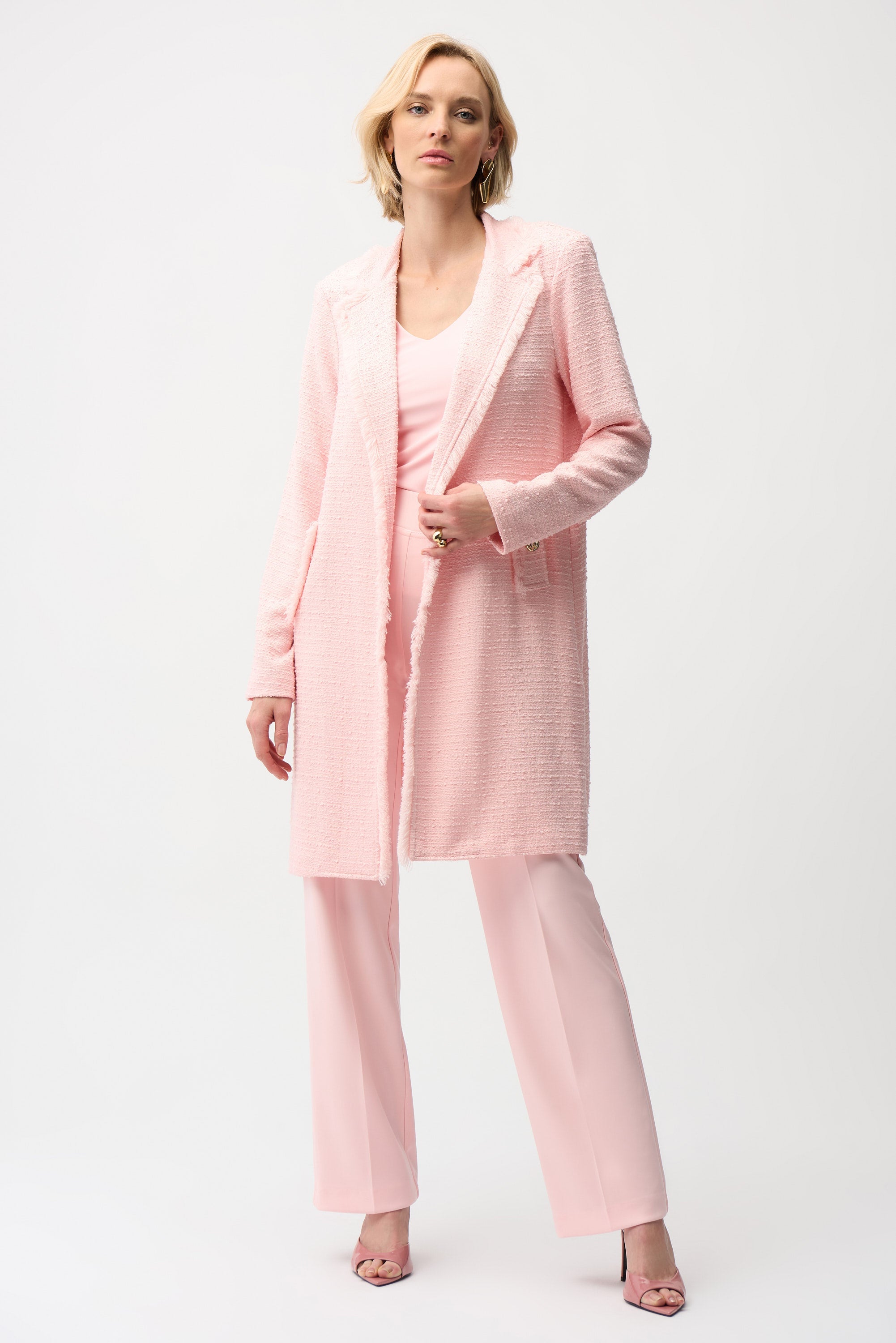 Joseph Ribkoff Bouclé Straight Coat With Fringe Detail Style 261109