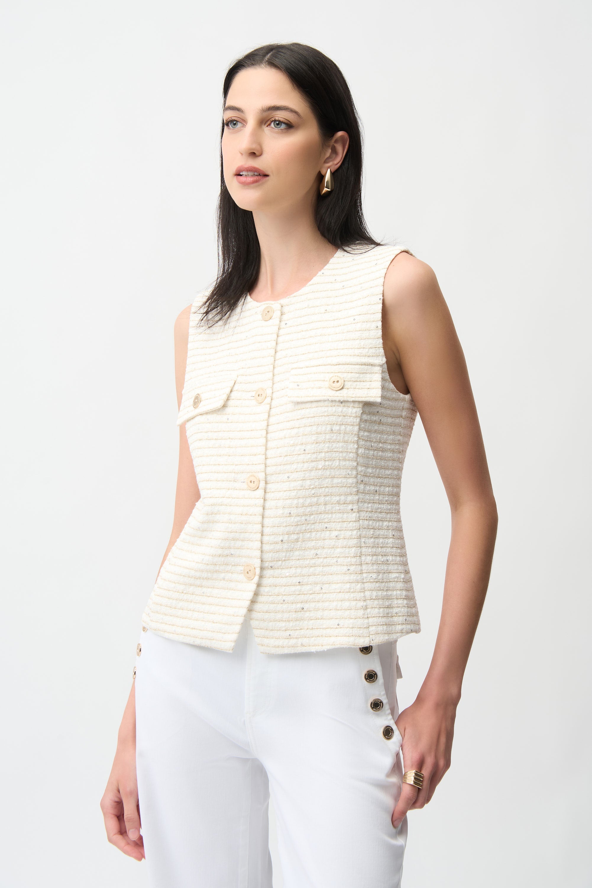 Joseph Ribkoff Bouclé Fitted Vest With Gold Buttons Style 261113