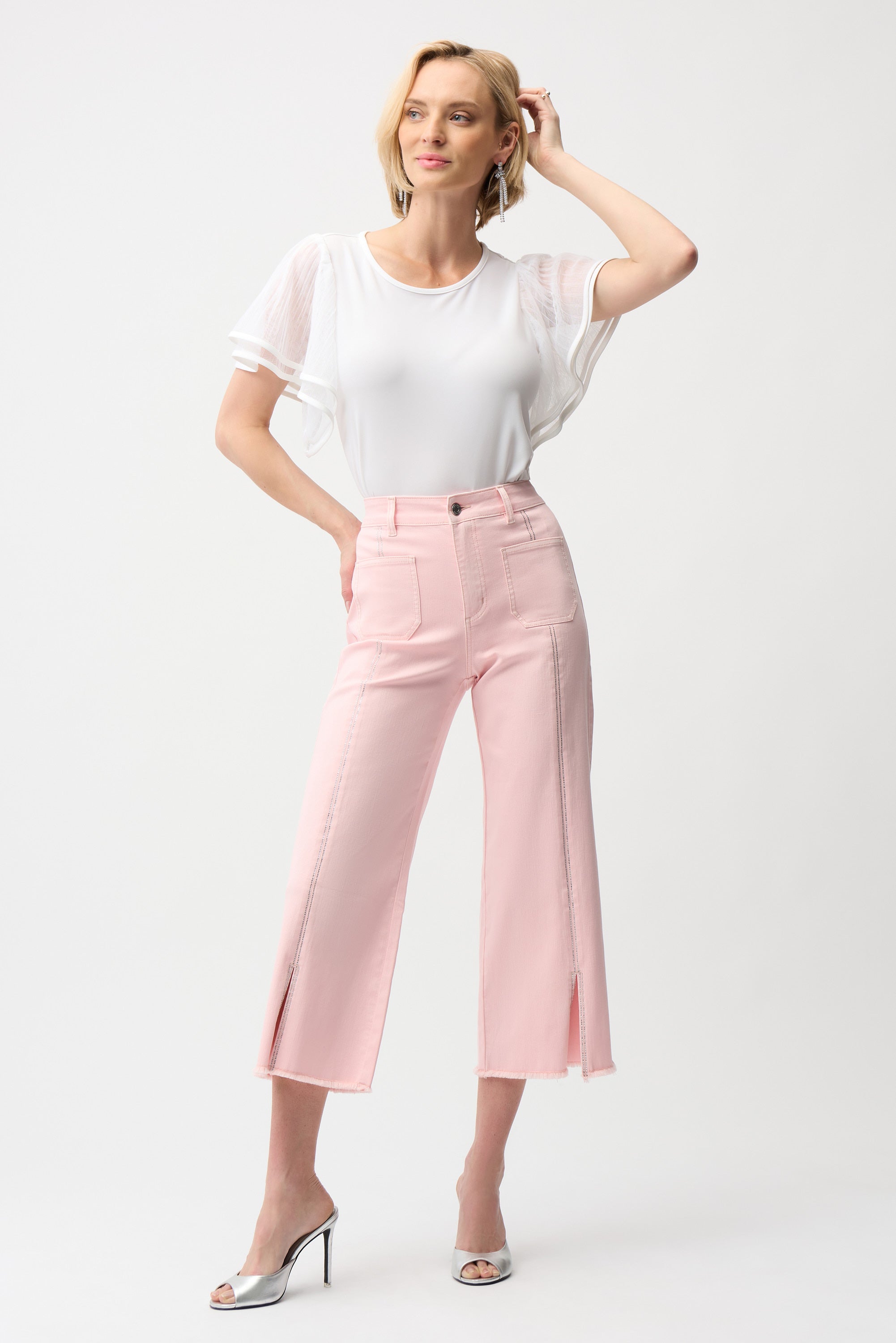 Joseph Ribkoff Straight Top With Mesh Bell Sleeves Style 261115