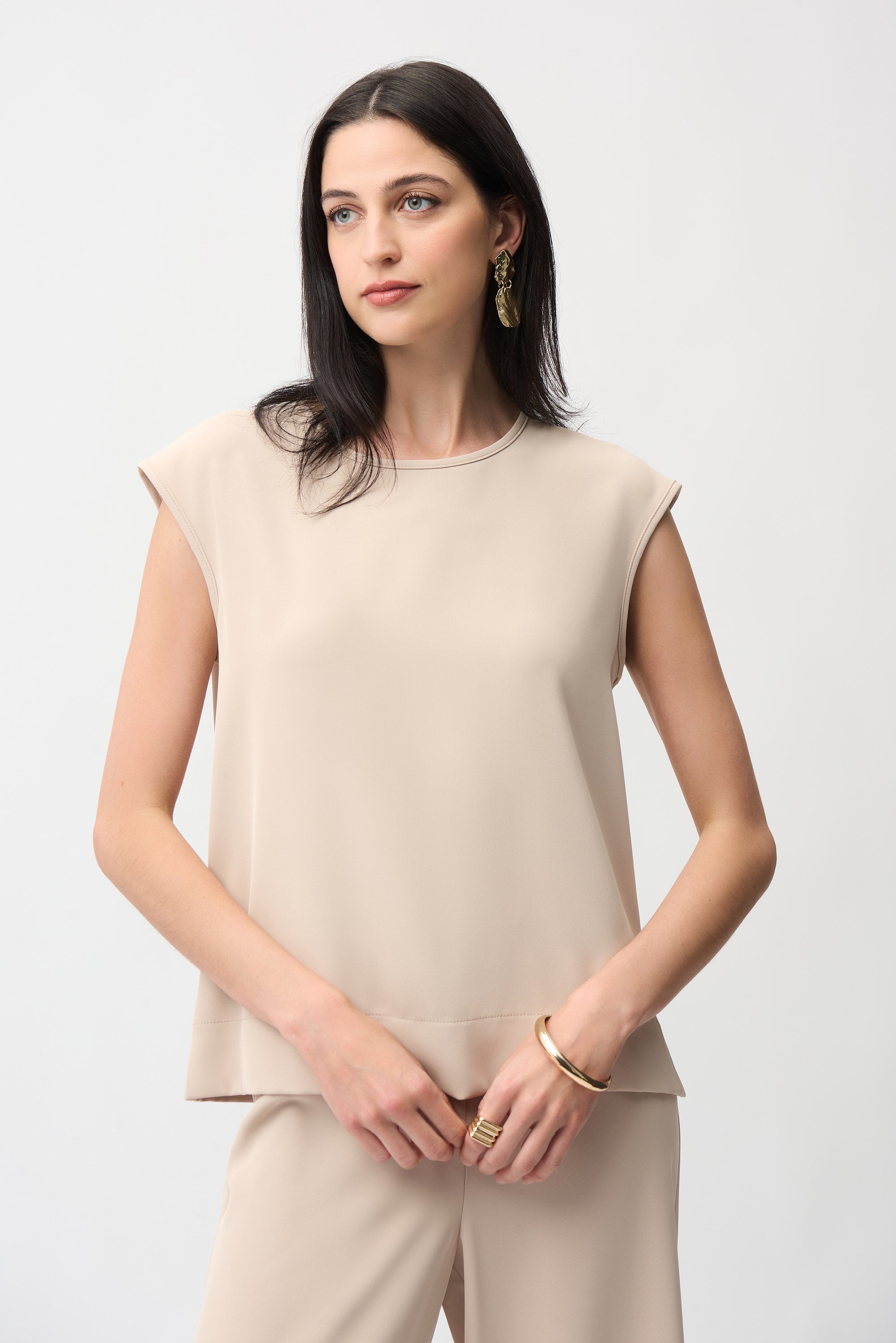 Joseph Ribkoff Woven Twill Boxy Top With Side Slits Style 261122