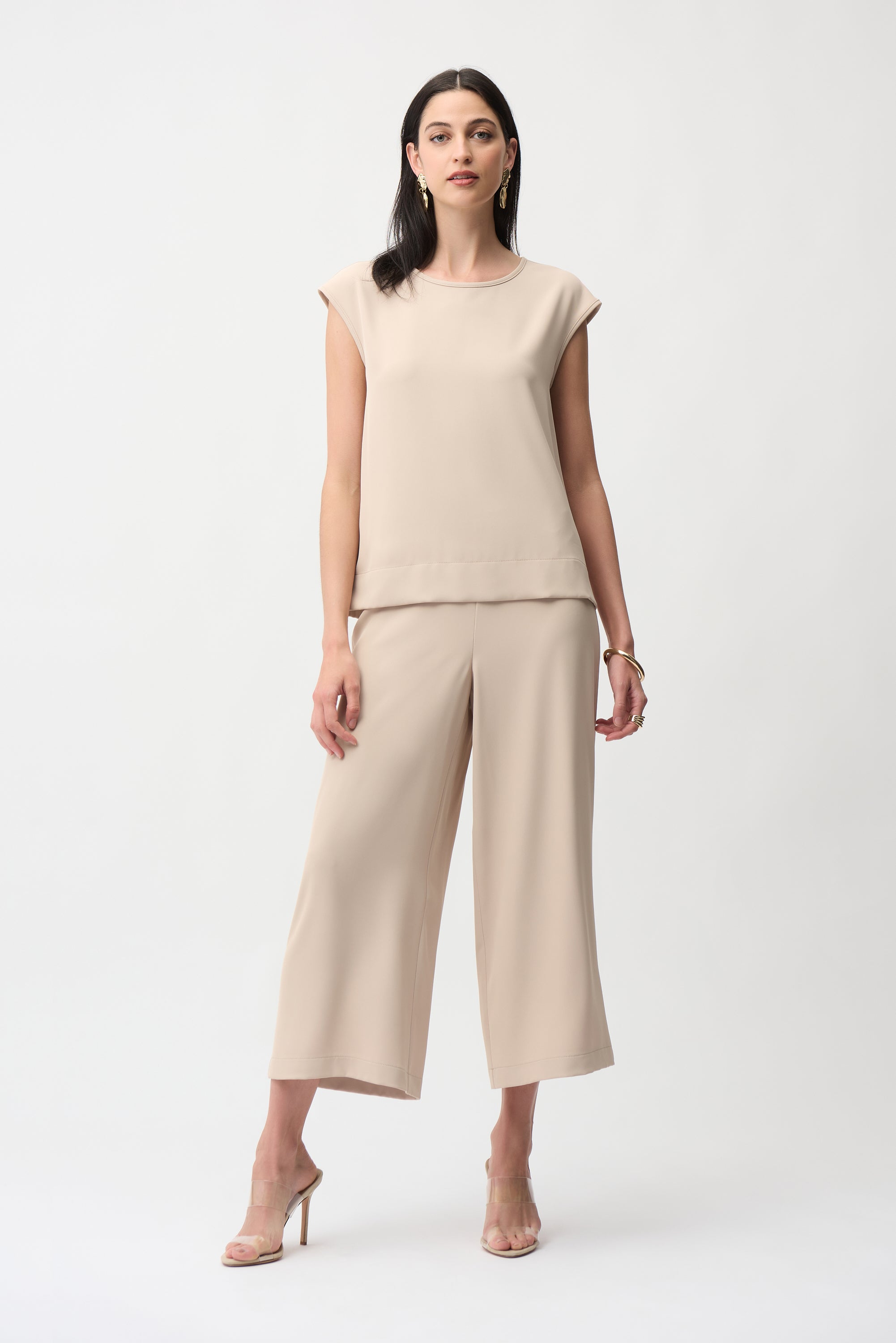 Joseph Ribkoff Woven Twill Boxy Top With Side Slits Style 261122