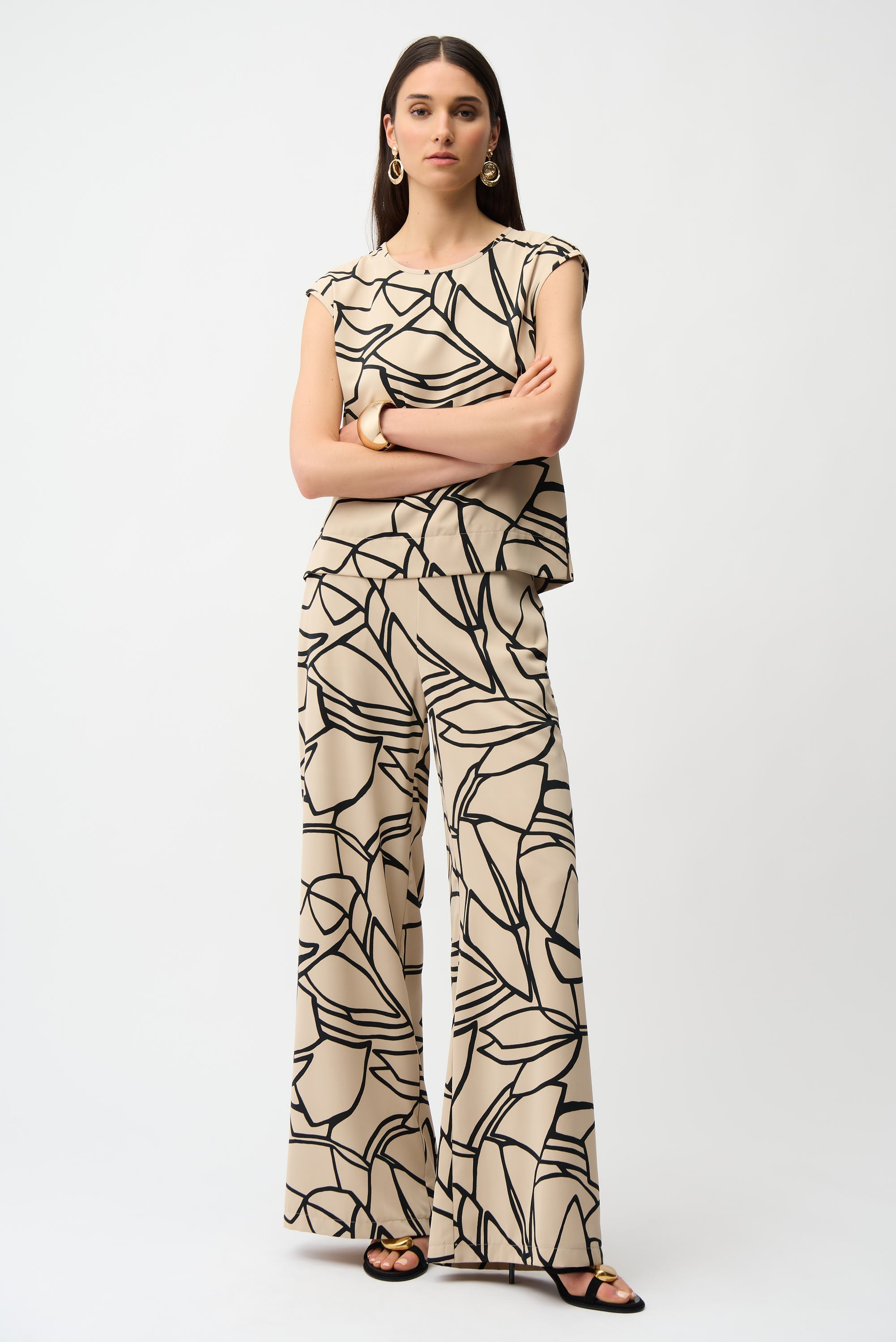 Joseph Ribkoff Woven Abstract Print Wide Leg Pull-On Pants Style 261126