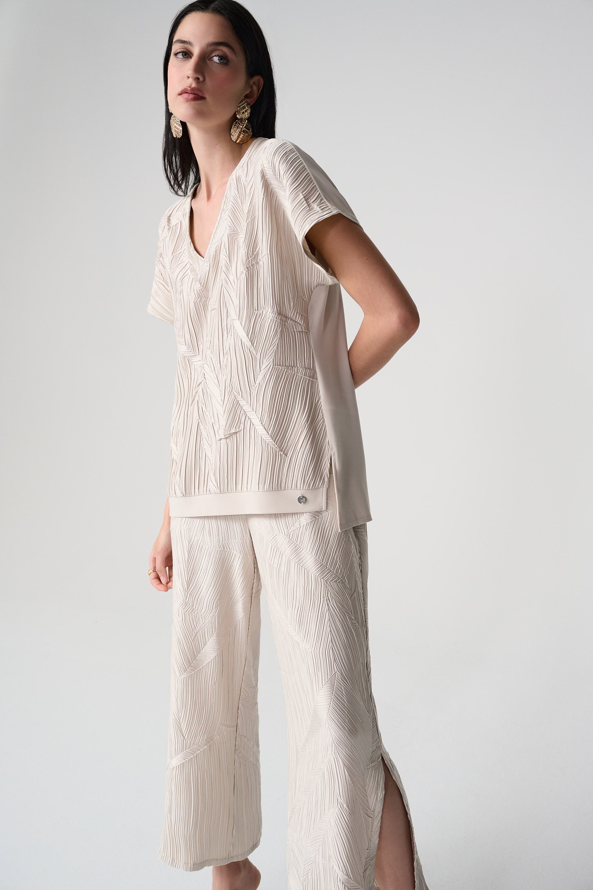 Joseph Ribkoff Pleated Satin Boxy Top With Silky Knit Back Style 261160