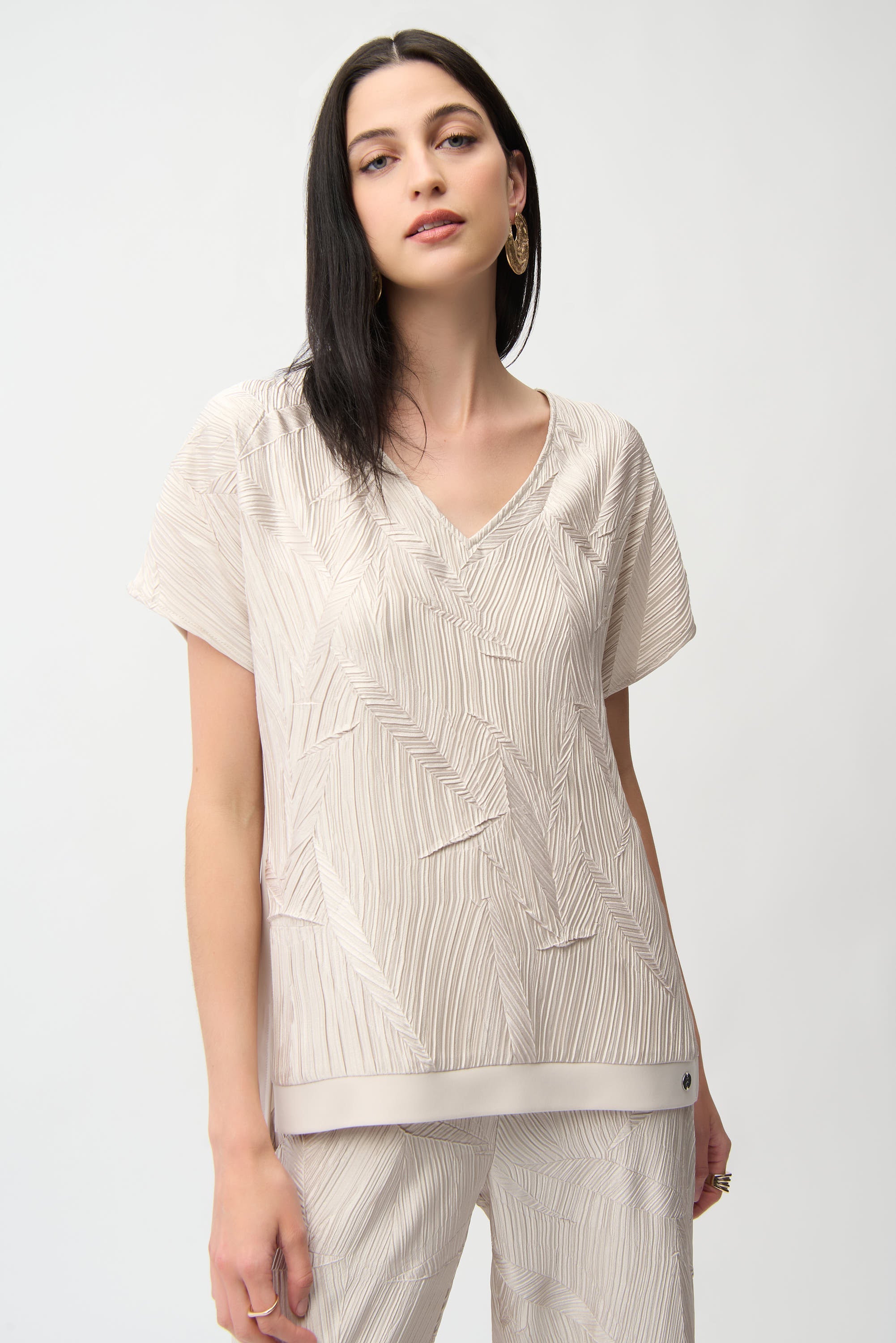 Joseph Ribkoff Pleated Satin Boxy Top With Silky Knit Back Style 261160