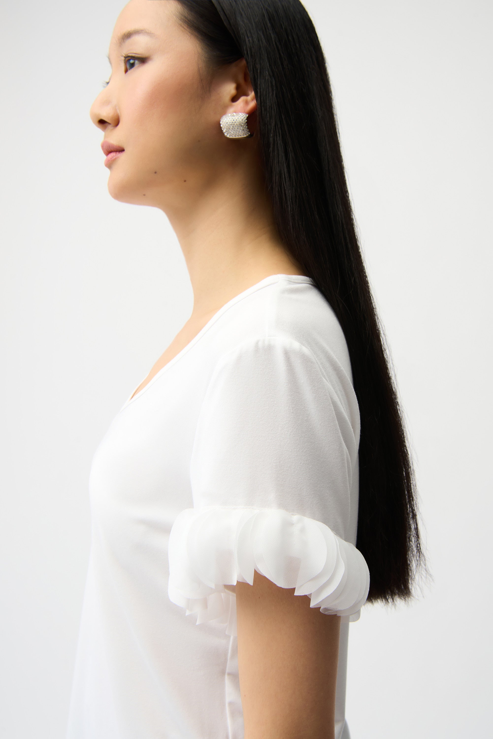 Joseph Ribkoff Fitted Top With Laser Cut Chiffon Sleeve Style 261201