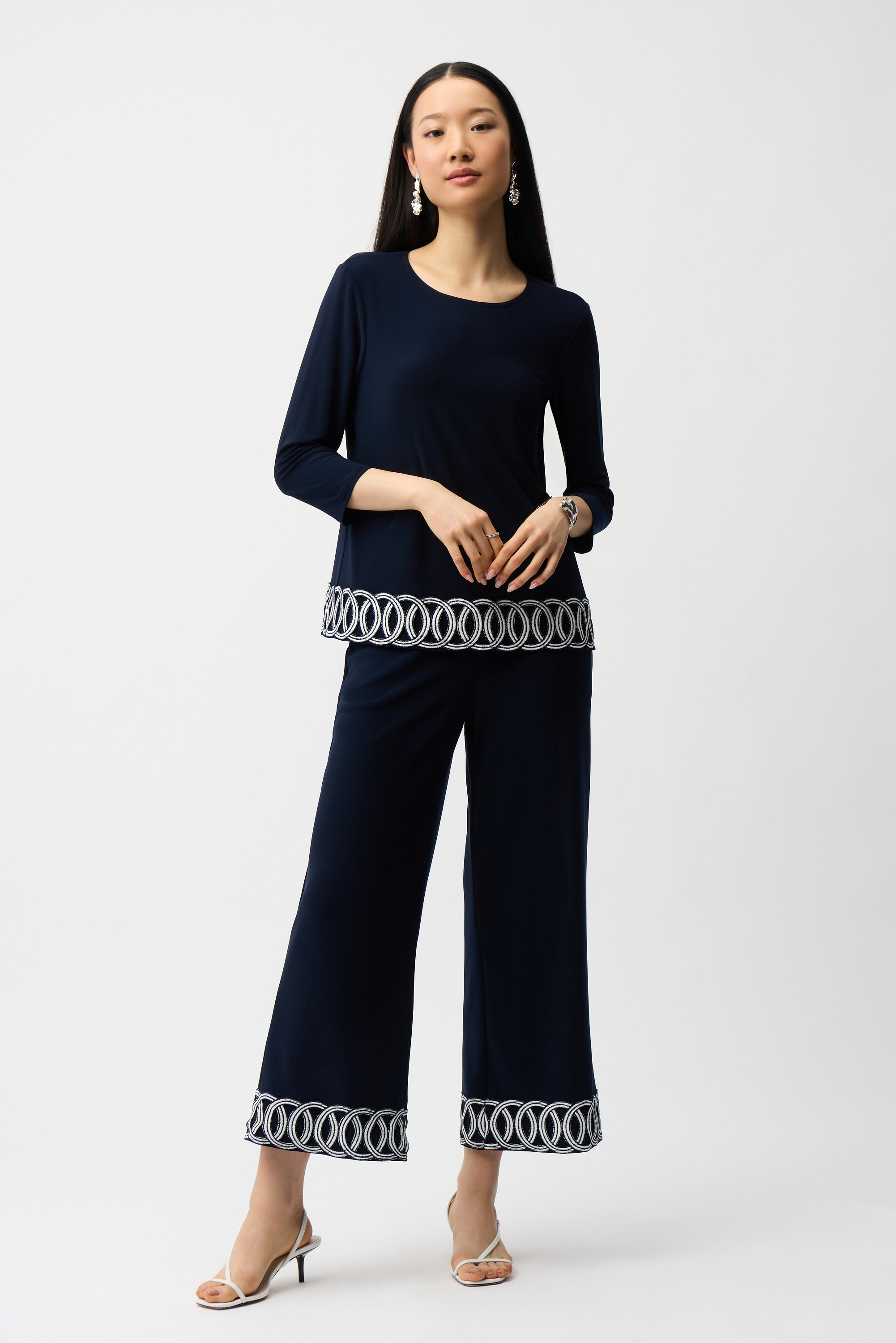 Joseph Ribkoff Pull-On Culotte Pants With Guipure Detail Style 261246