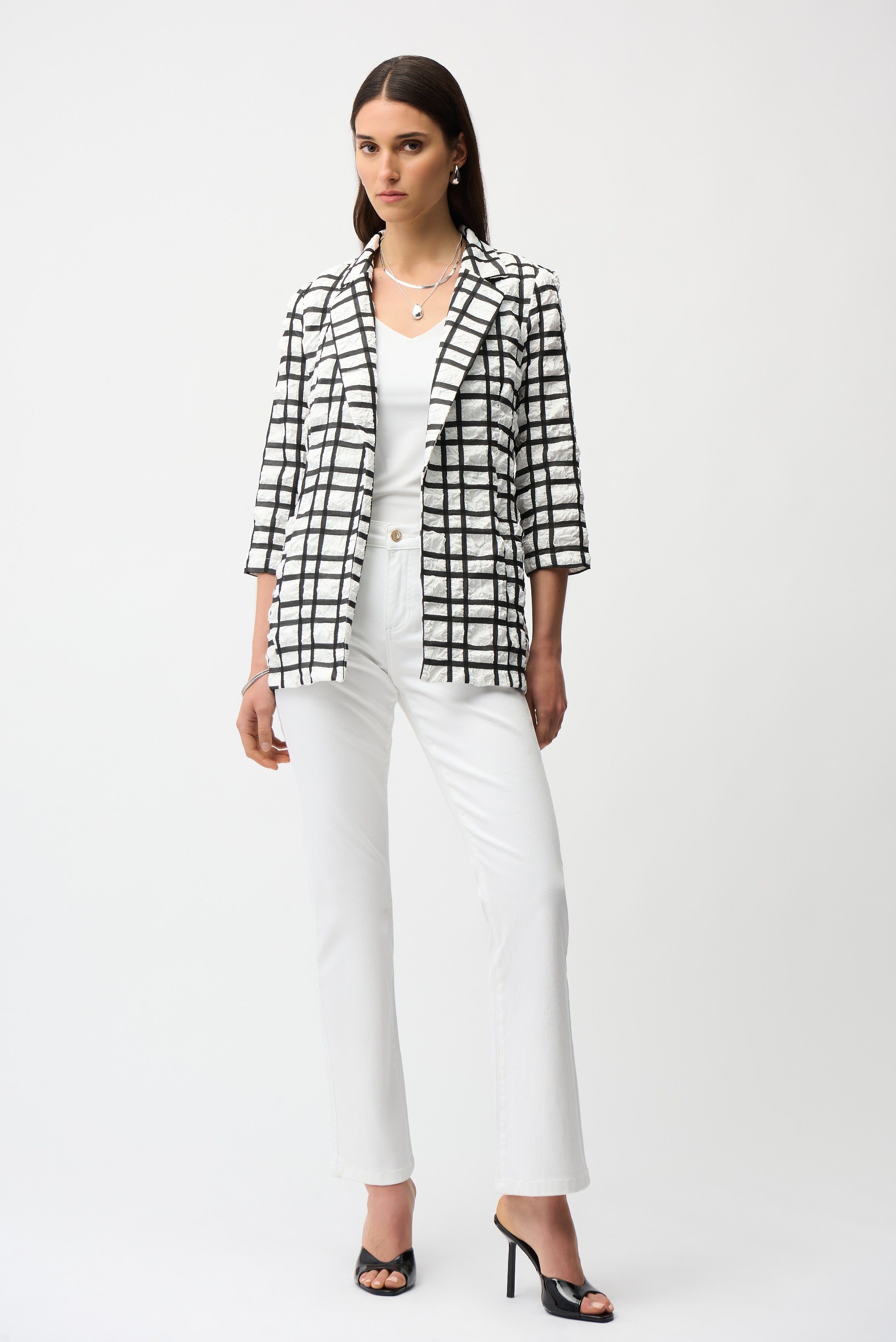 Joseph Ribkoff Plaid Boxy Blazer With Notched Collar Style 261268