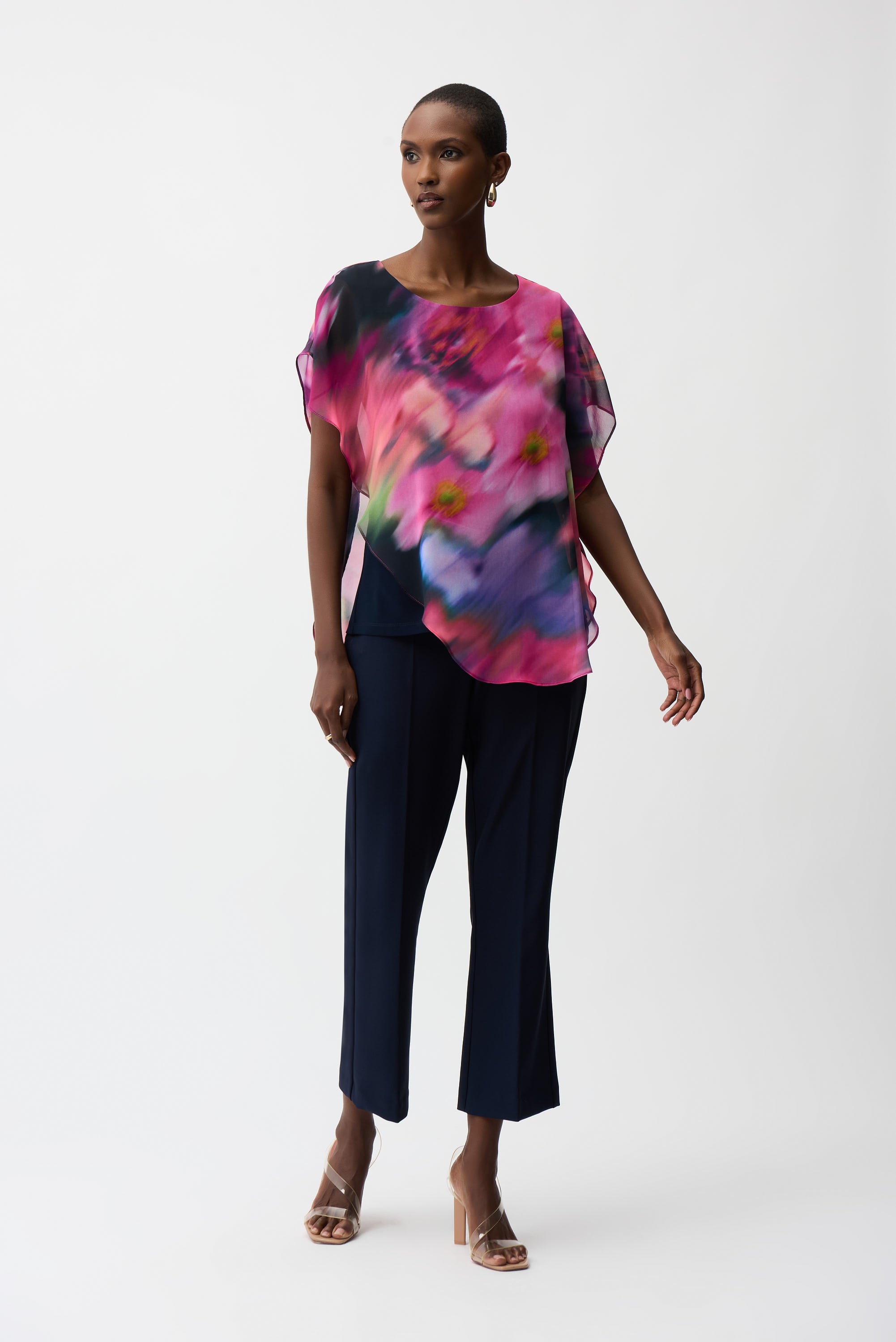 Joseph Ribkoff Floral Print Asymmetrical Layered Top Style 261281