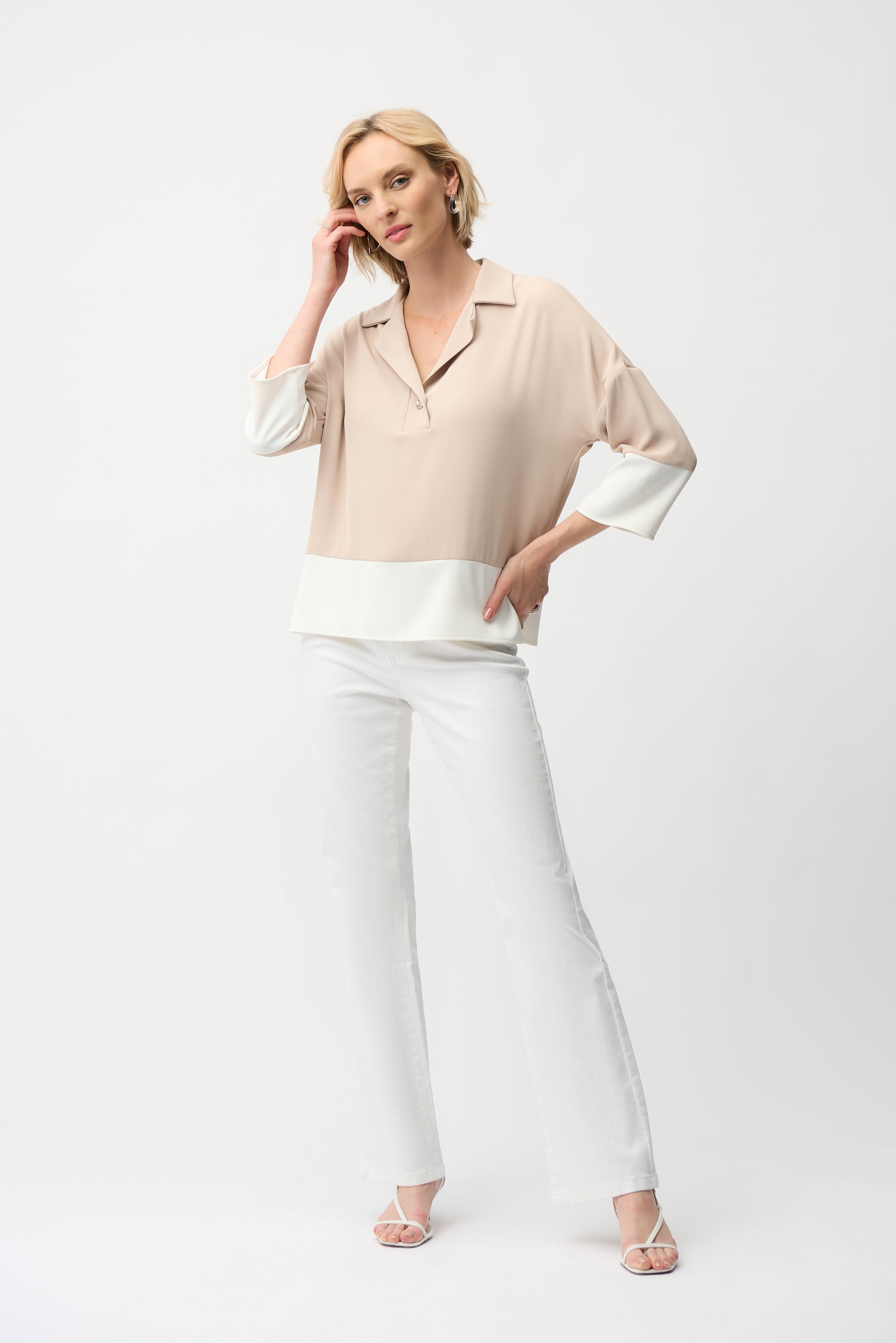 Joseph Ribkoff Color Block Boxy Top With Shirt Collar Style 261282