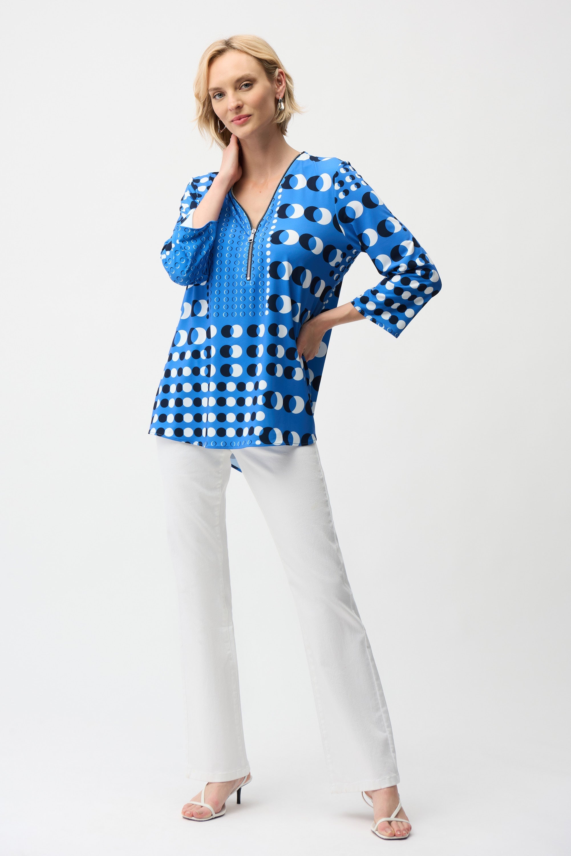 Joseph Ribkoff Dot Print Fit and Flare Tunic With Zipper Style 261288