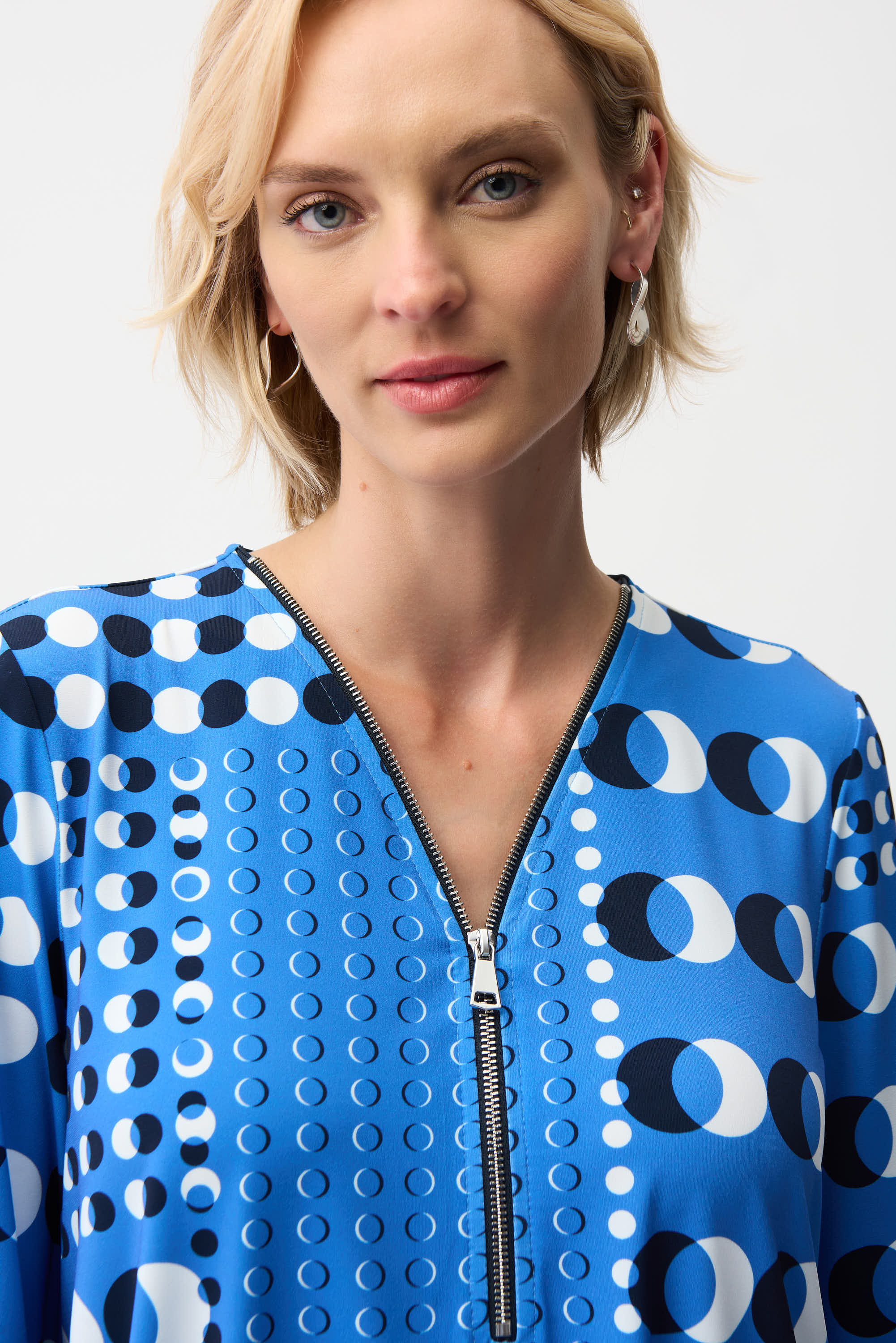 Joseph Ribkoff Dot Print Fit and Flare Tunic With Zipper Style 261288