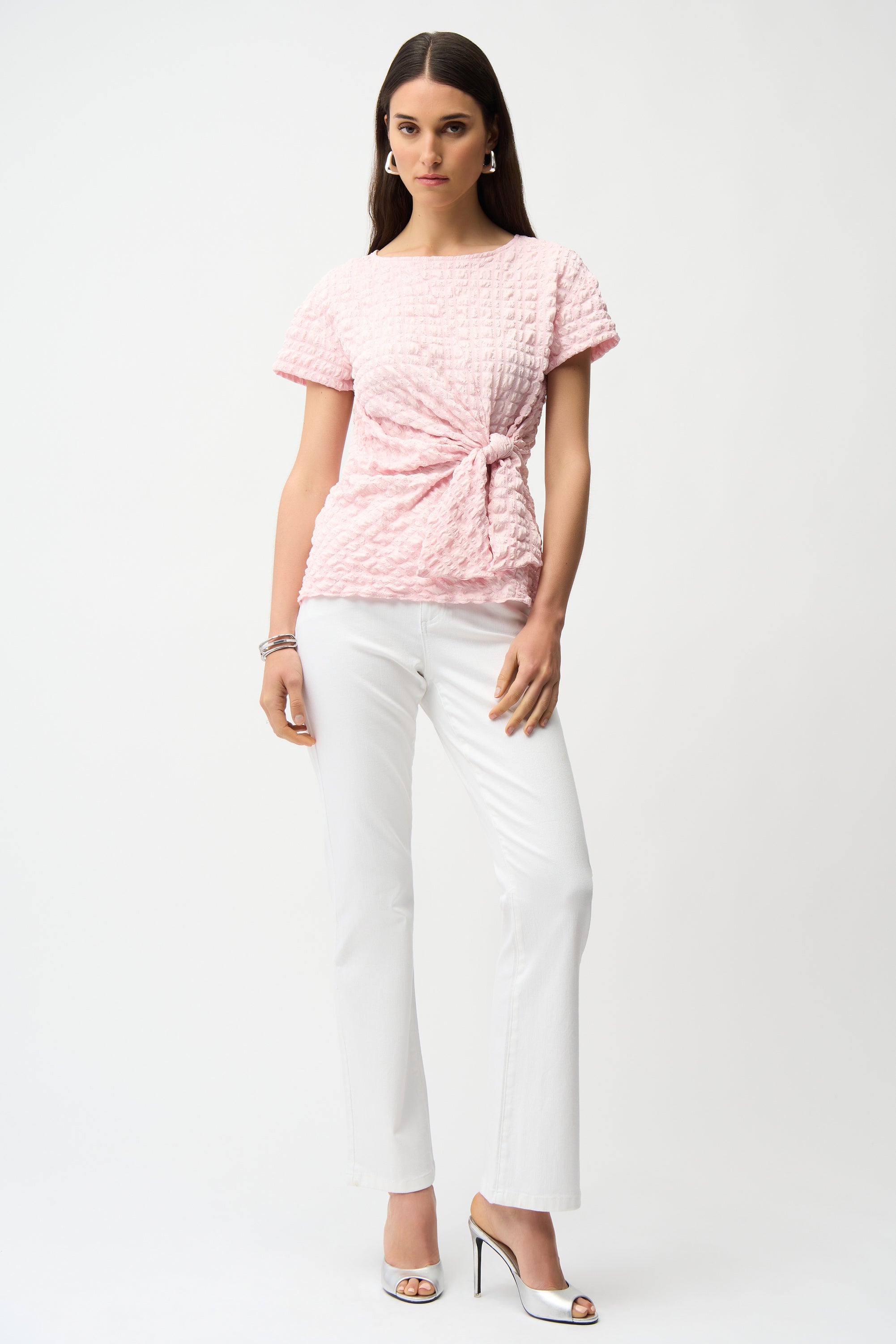 Joseph Ribkoff Bubble Jacquard Fitted Top With Sash Knot Style 261297