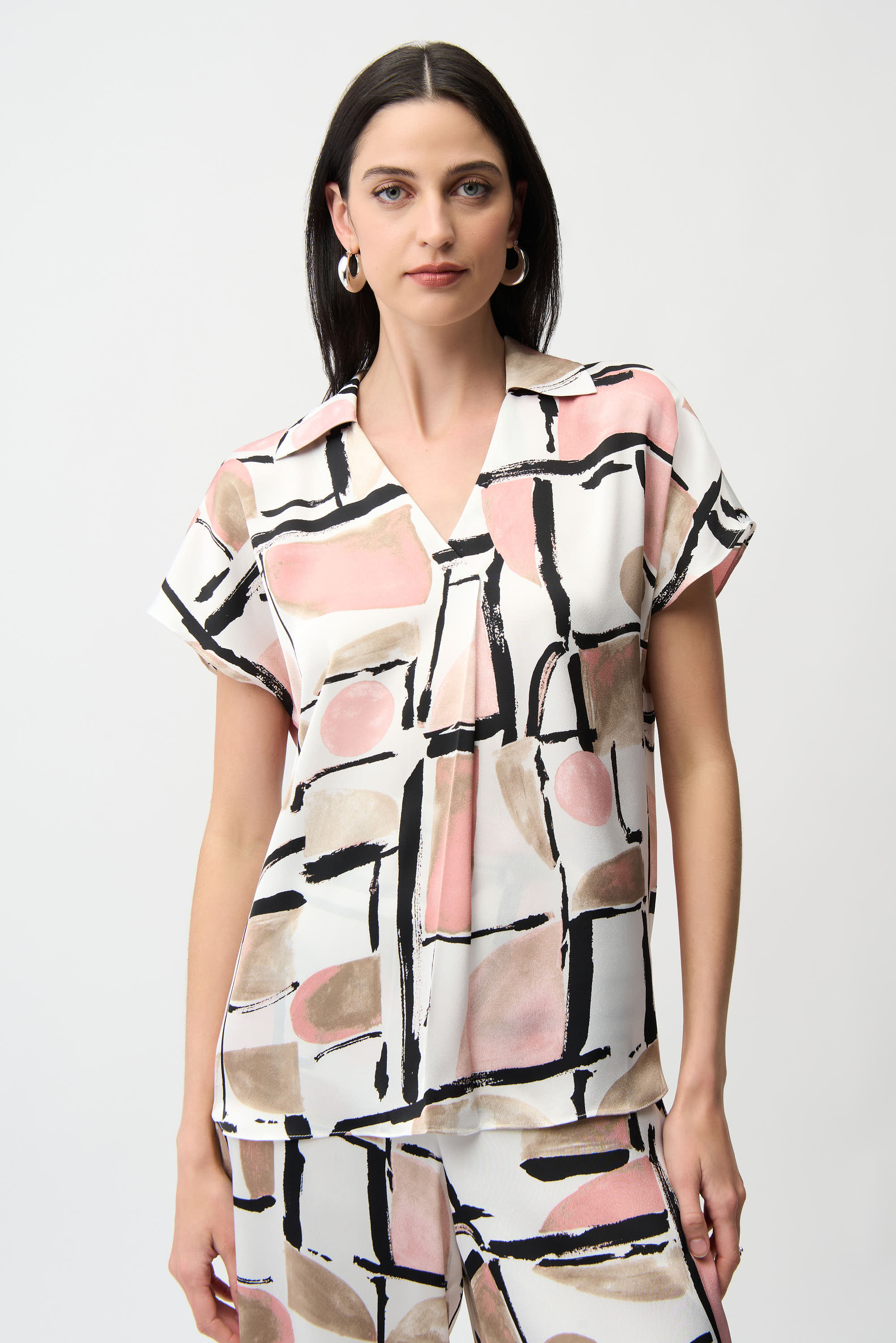 Joseph Ribkoff Abstract Print Boxy Top With V-neckline Style 261308
