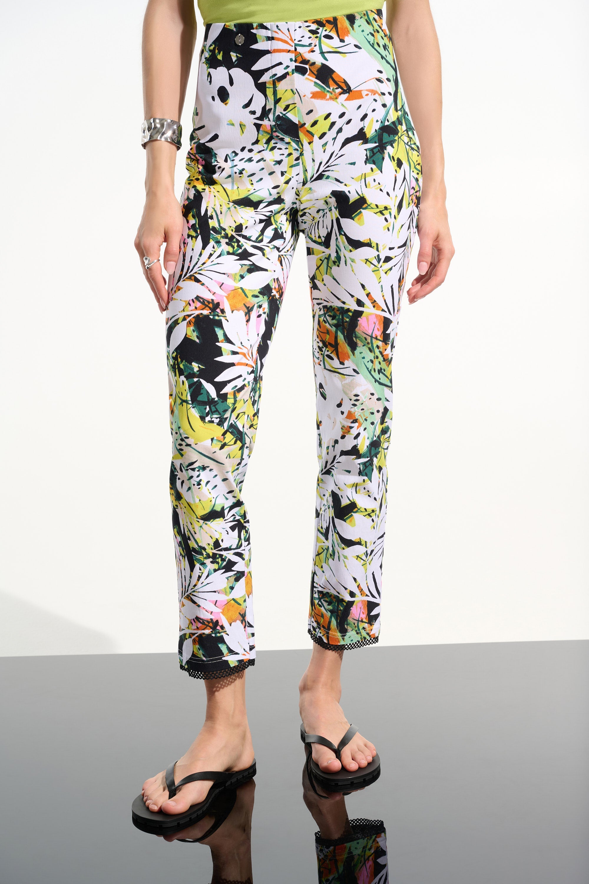 Joseph Ribkoff Tropical Print Pull-On Pants With Mesh Detail Style 261603