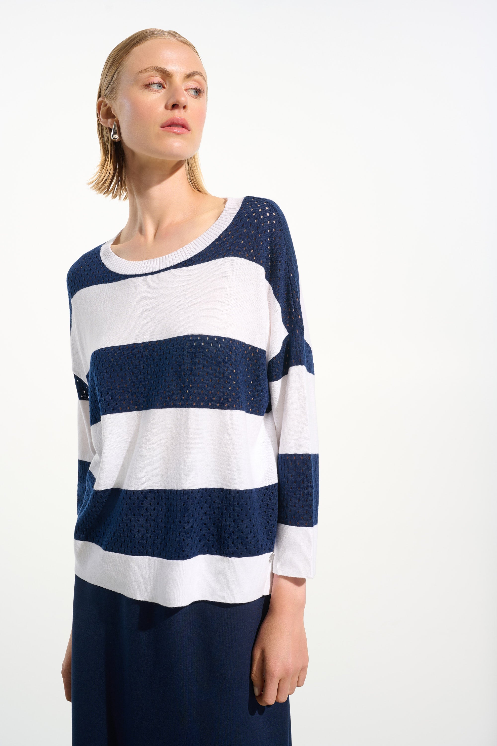 Joseph Ribkoff Stripe Print Crewneck Sweater Style 261635
